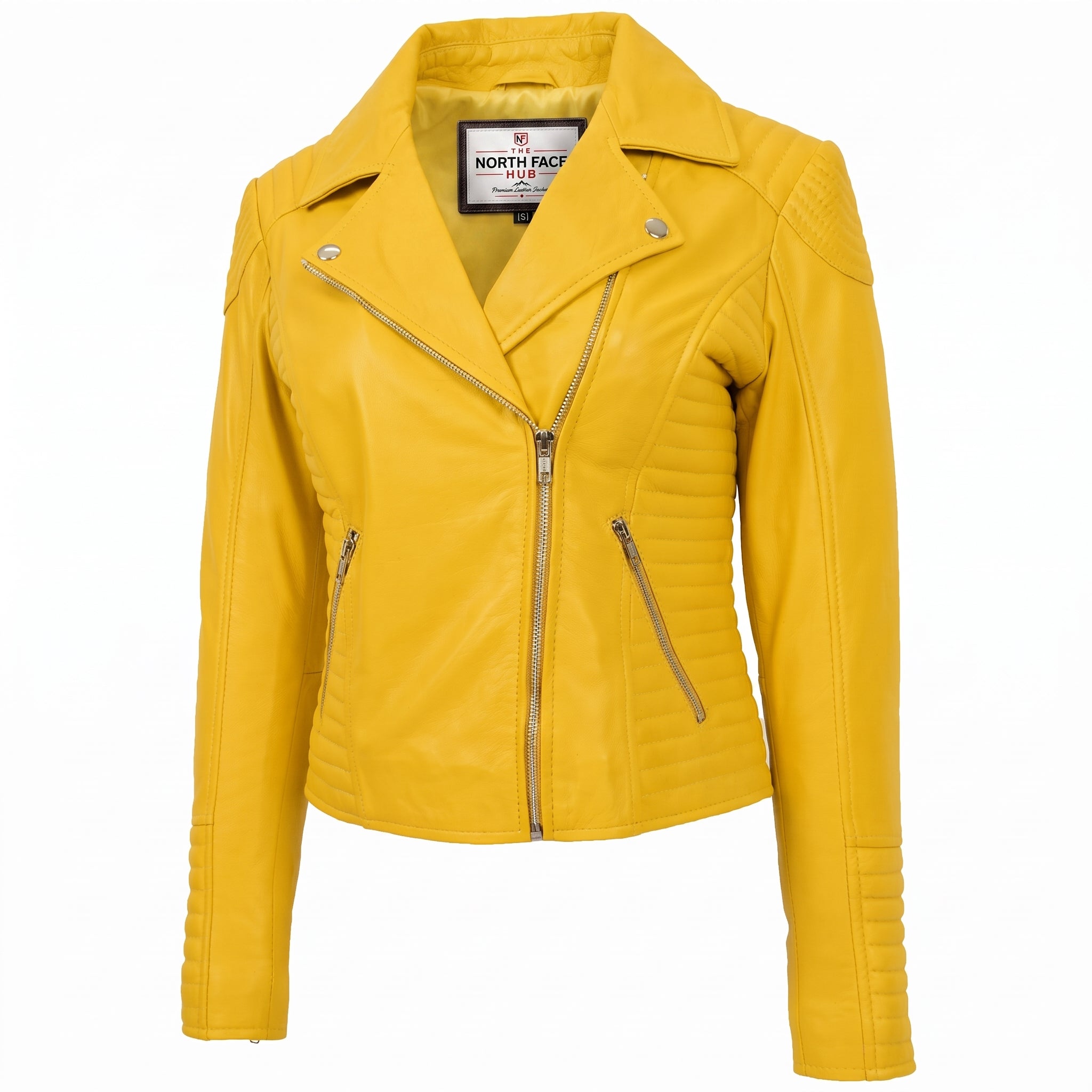 Womens Soft Leather Cross Zip Biker Jacket Anna Vivid Yellow
