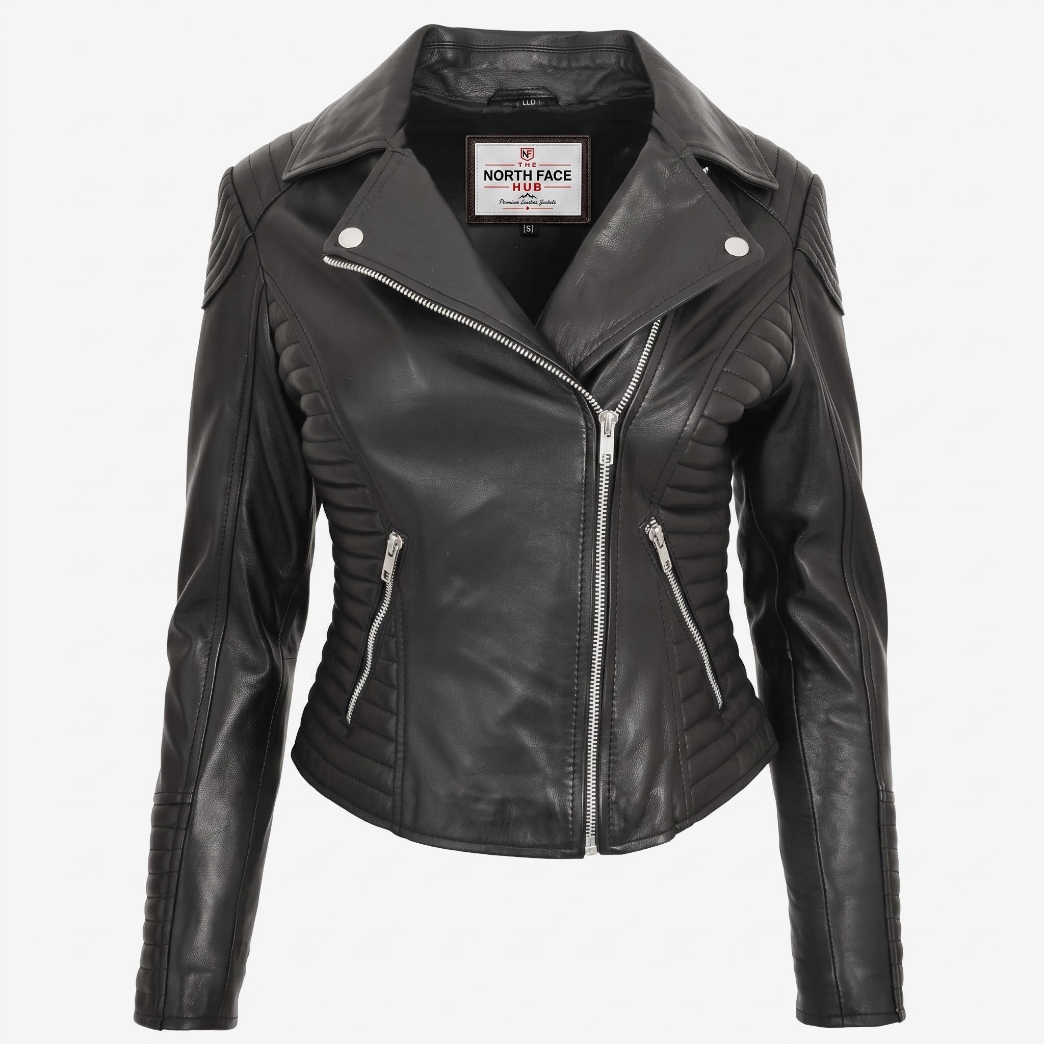 Womens Soft Leather Cross Zip Biker Jacket Anna Nova Black