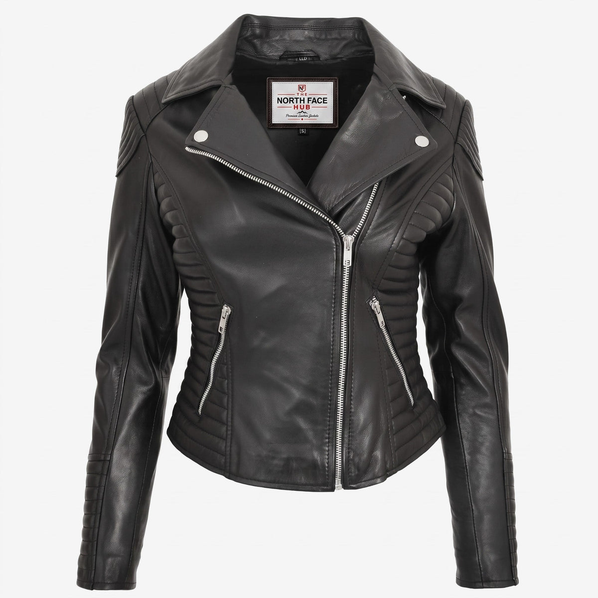 Womens Soft Leather Cross Zip Biker Jacket Anna Nova Black