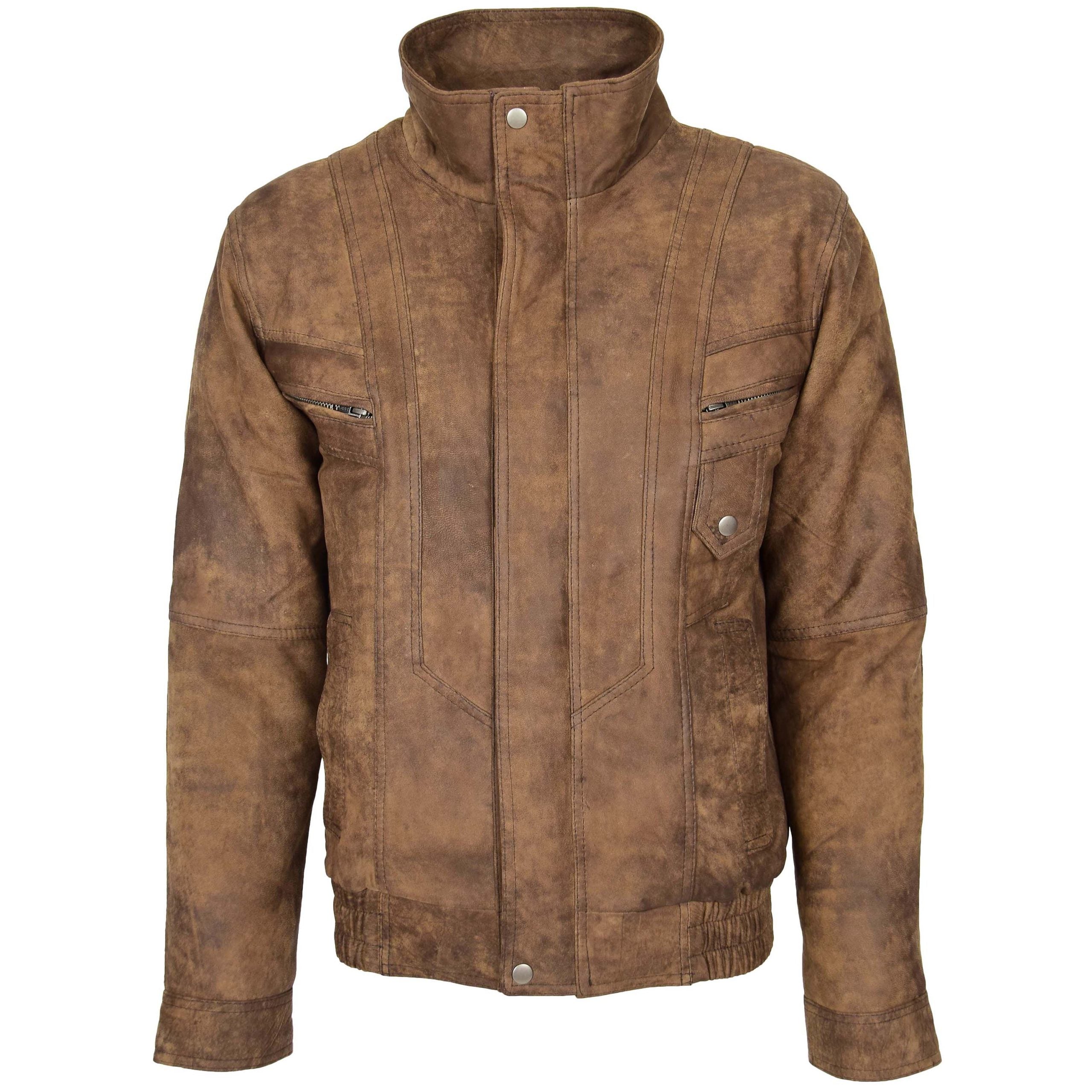 Mens Leather Bomber Blouson Jacket Robert Zenith Brown