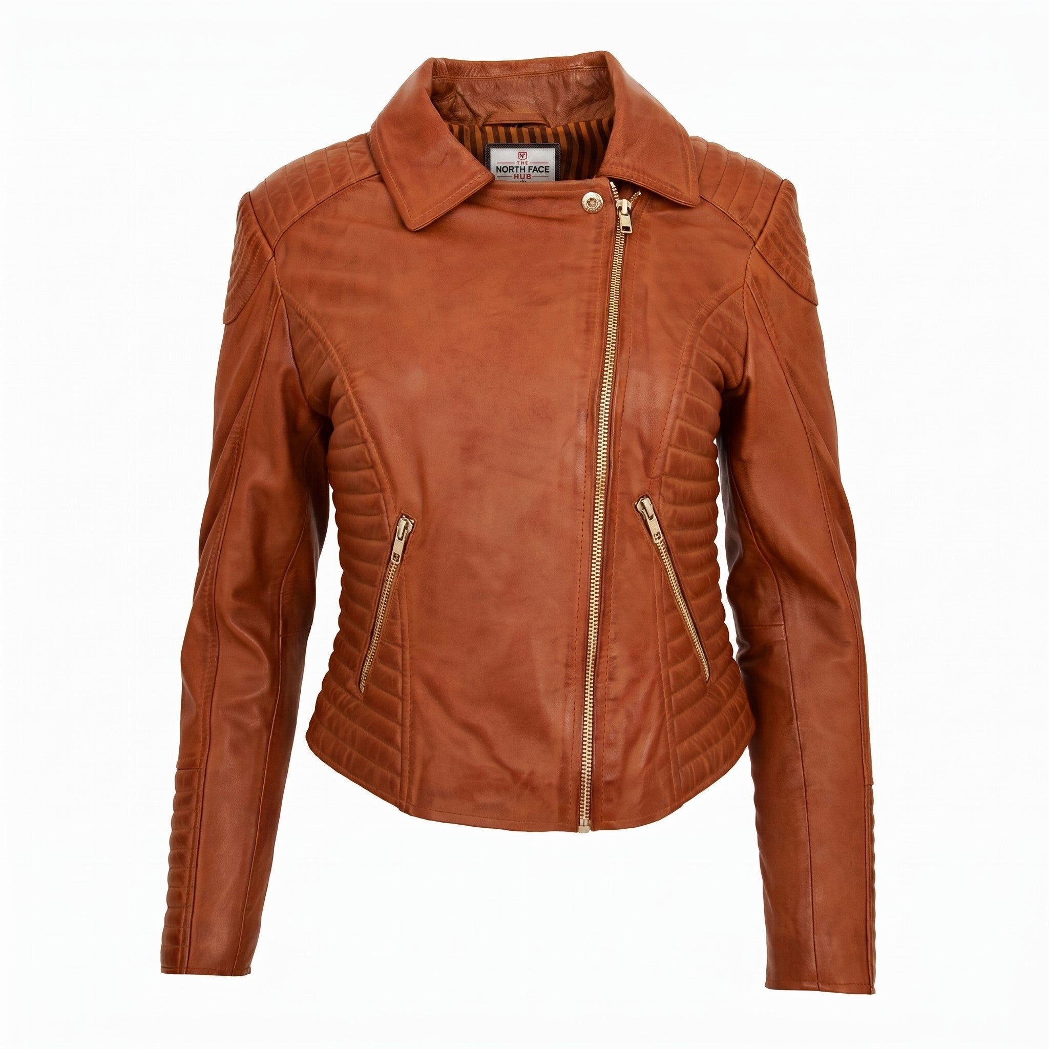 Womens Soft Leather Cross Zip Biker Jacket Anna Dynamo Tan