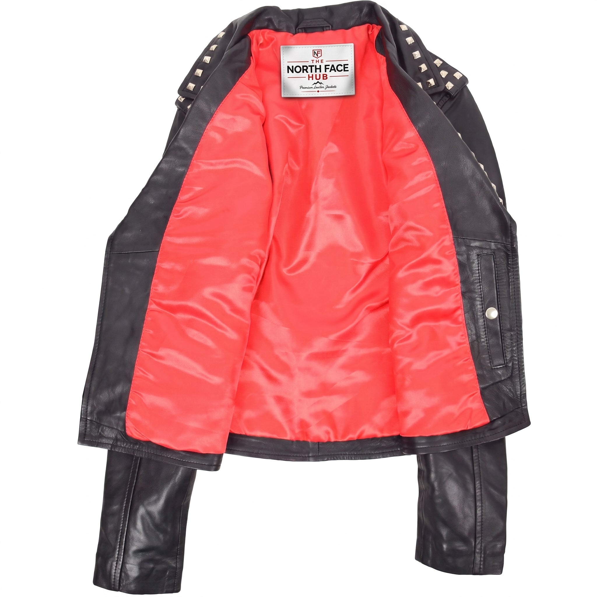 Womens Leather Studded Brando Style Jacket Salma Nova Black