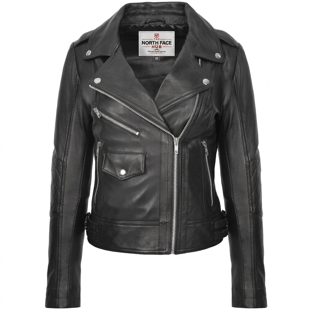 Womens Real Leather Biker Cross Zip Fashion Jacket Remi Nova Black