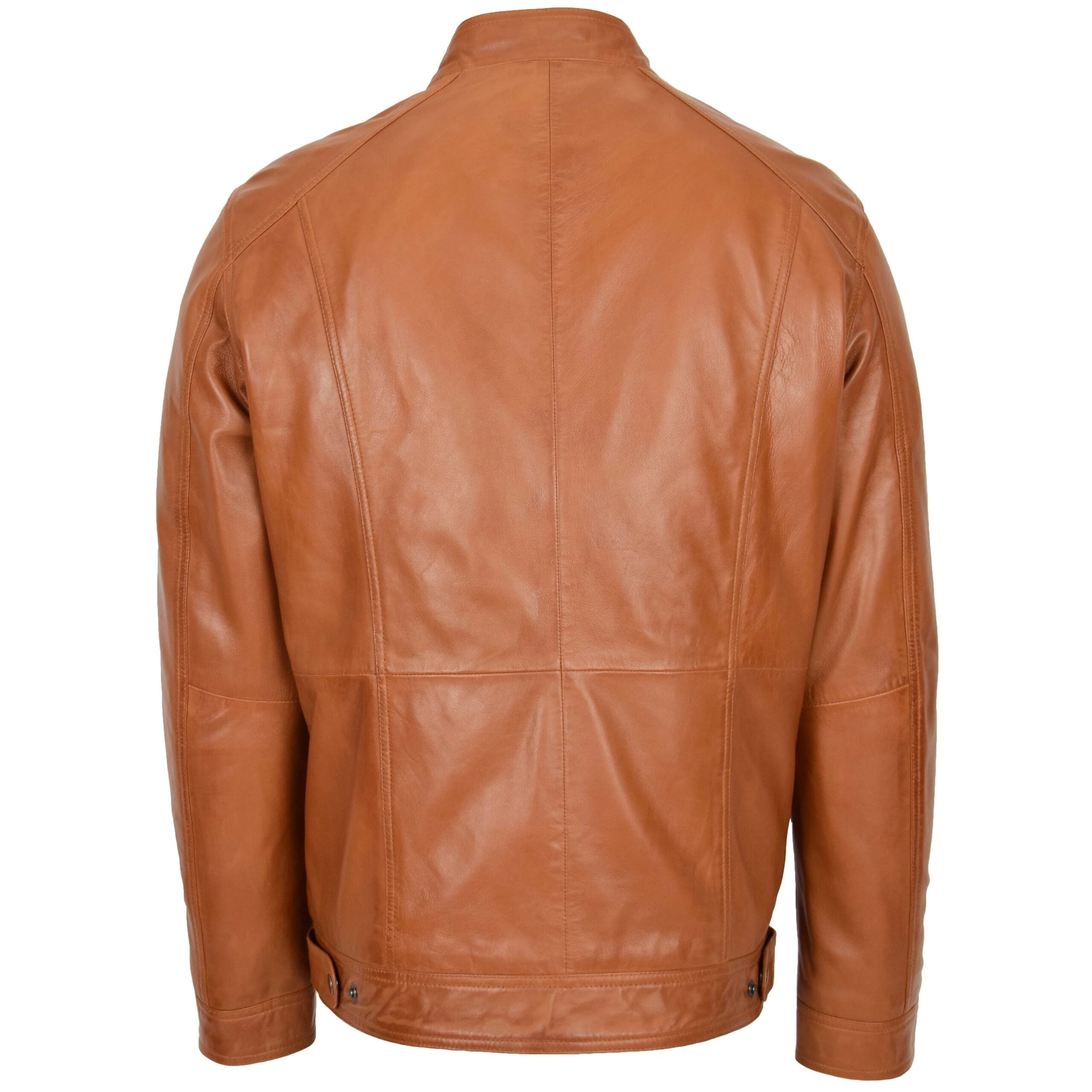 Mens Soft Leather Casual Plain Zip Jacket Matt Dynamo Tan