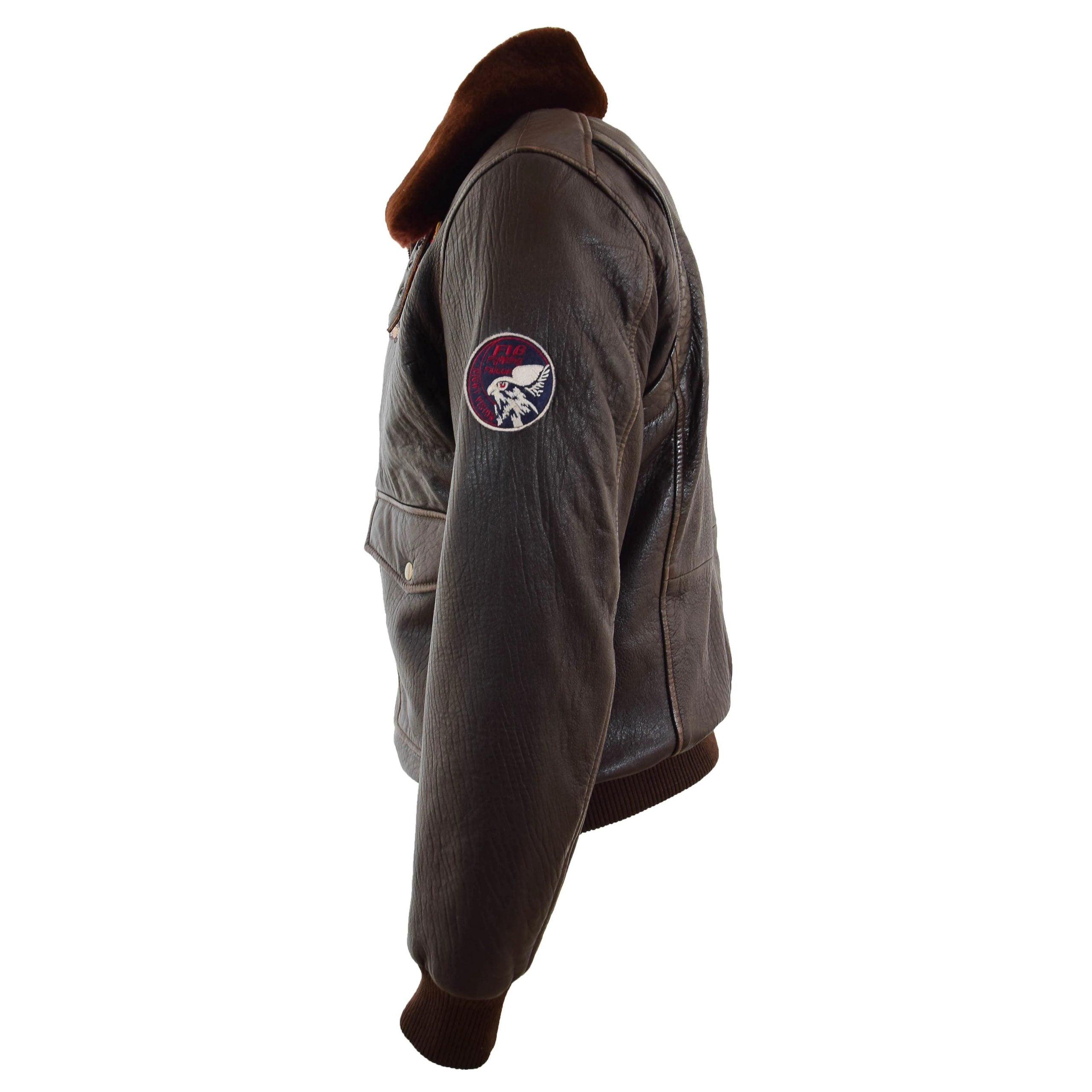 Mens Real Leather G-1 Bomber Jacket Airforce Badges FINCH Zenith Brown
