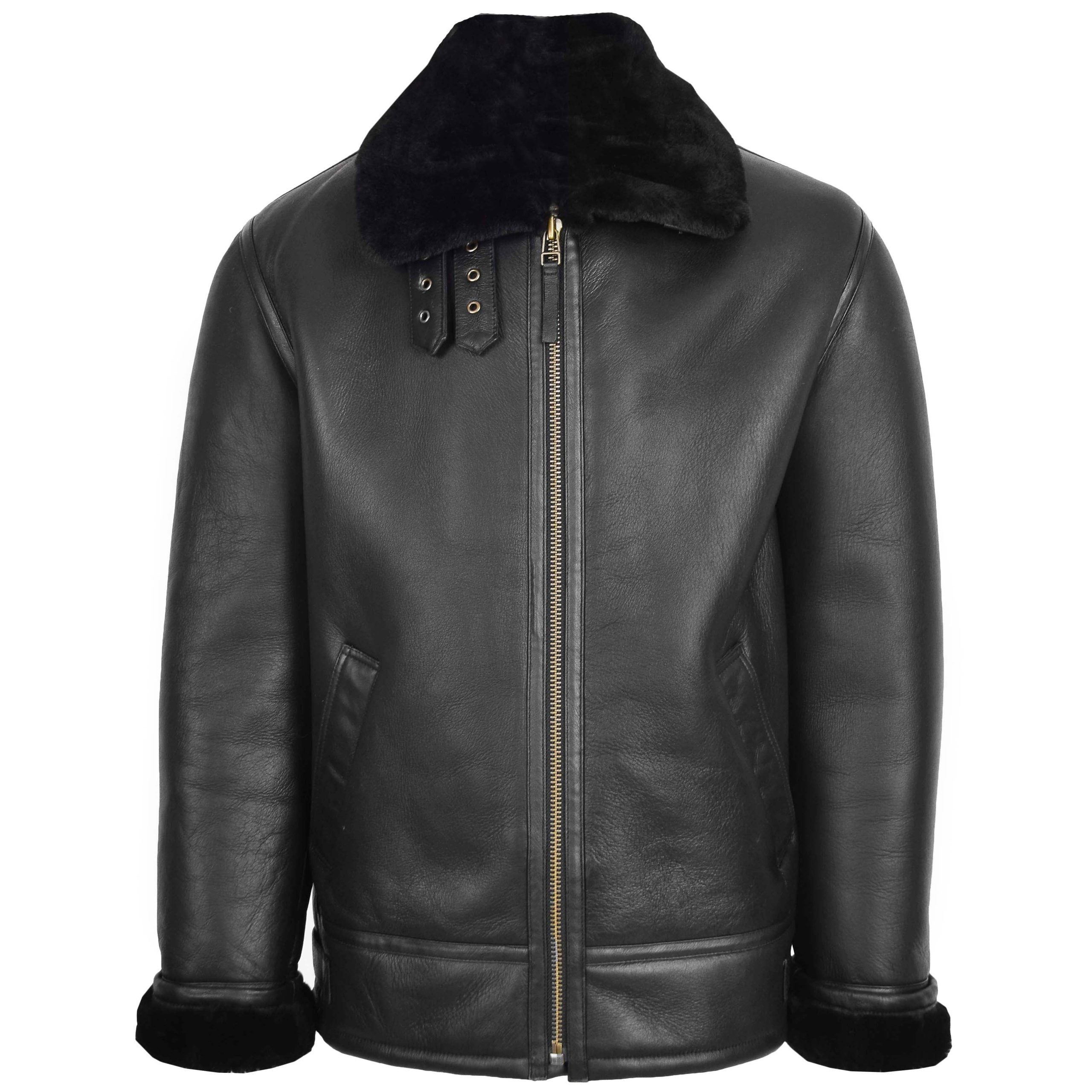 Mens Top Gun Style Sheepskin Jacket Oscar Nova Black
