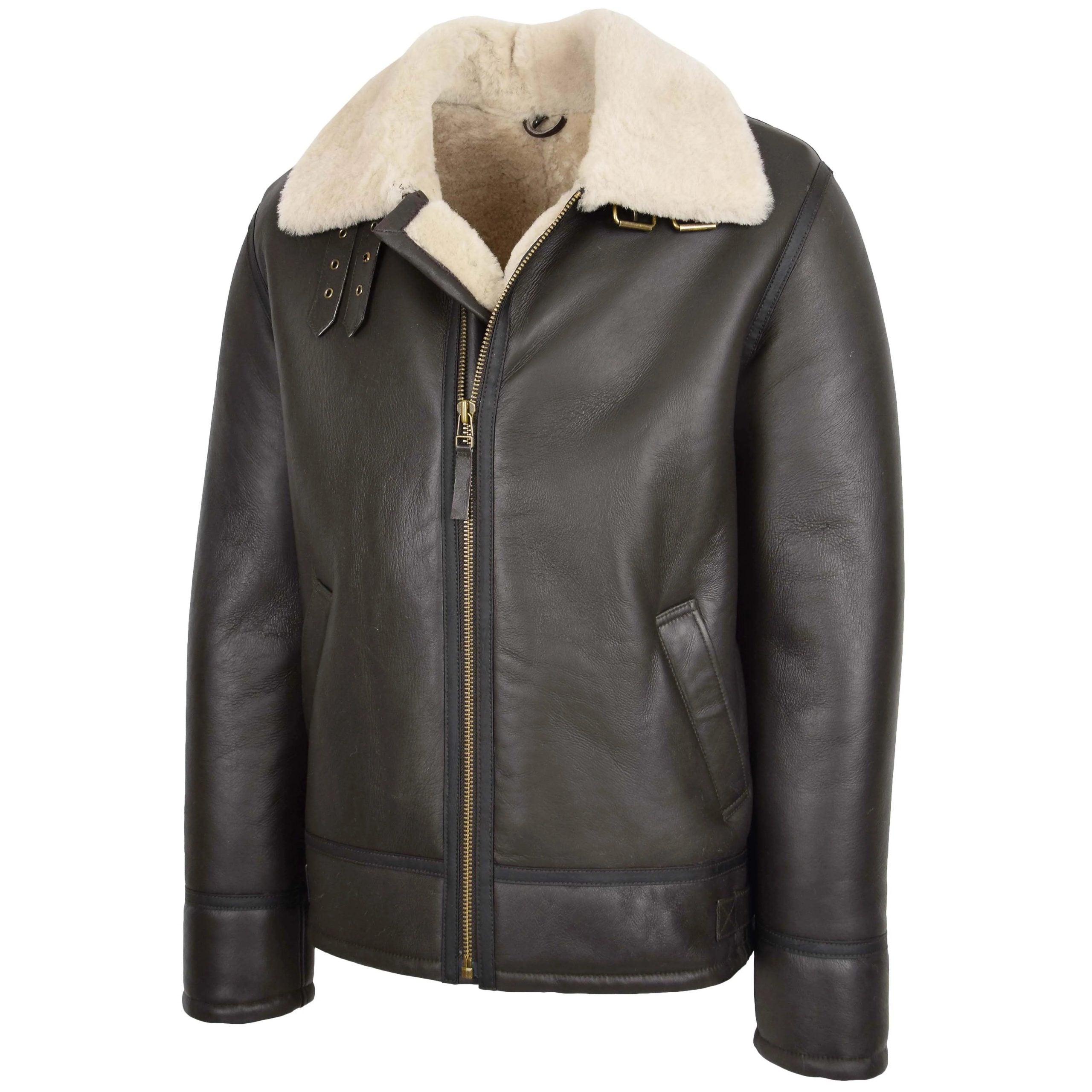 Mens Top Gun Style Sheepskin Jacket Oscar Zenith Brown White