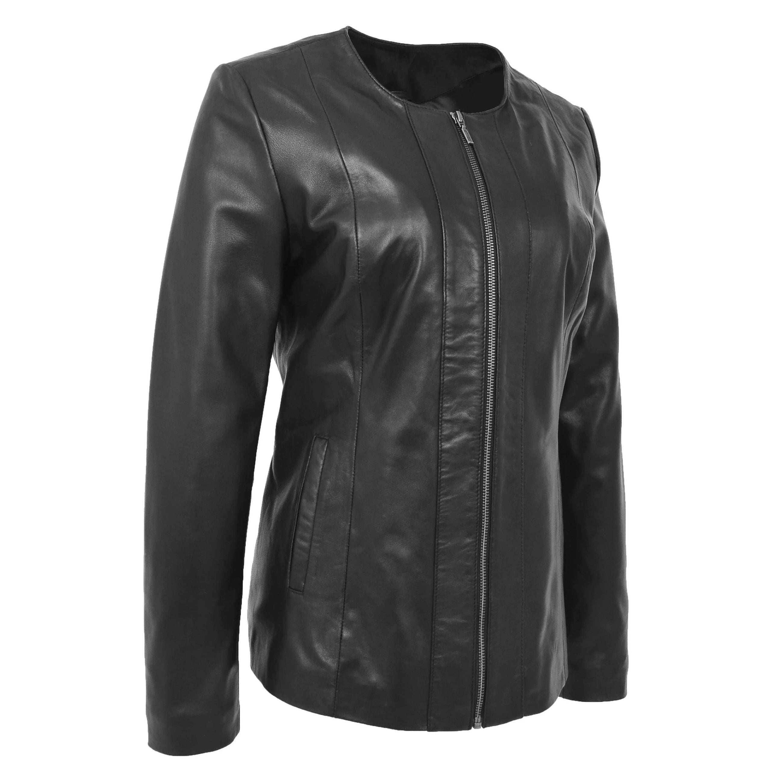 Womens Classic Soft Leather Collarless Jacket Nova Black