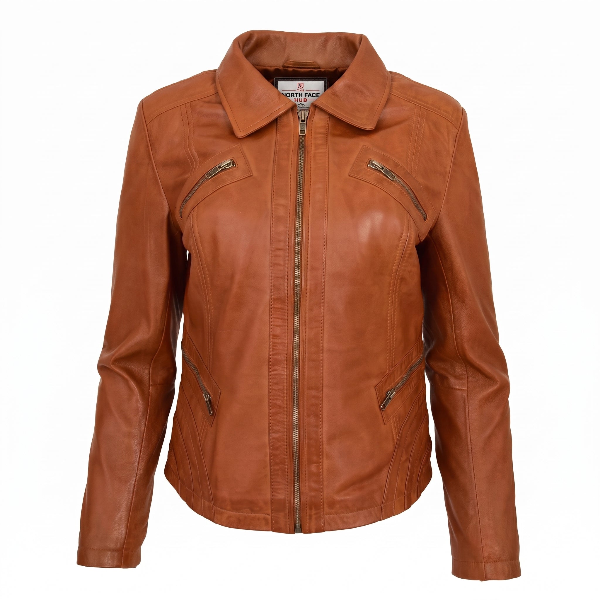 Womens Classic Leather Biker Zip Box Jacket Dynamo Tan
