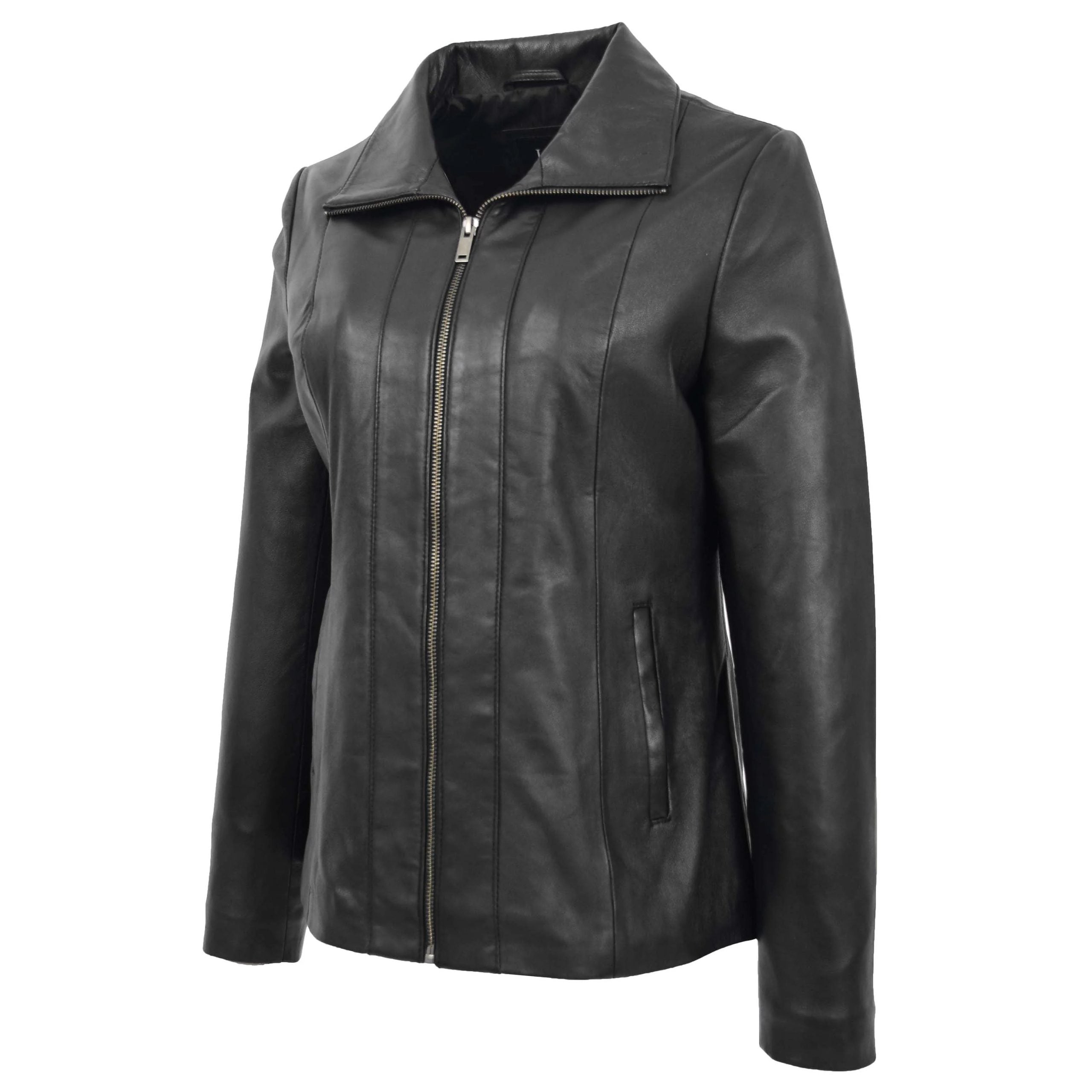 Womens Classic Zip Fastening Leather Jacket Julia Nova Black