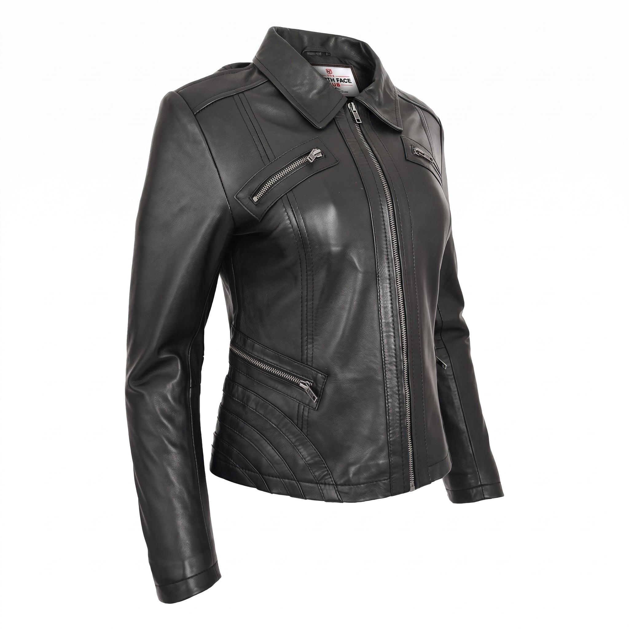 Womens Classic Leather Biker Zip Box Jacket Zenith Brown