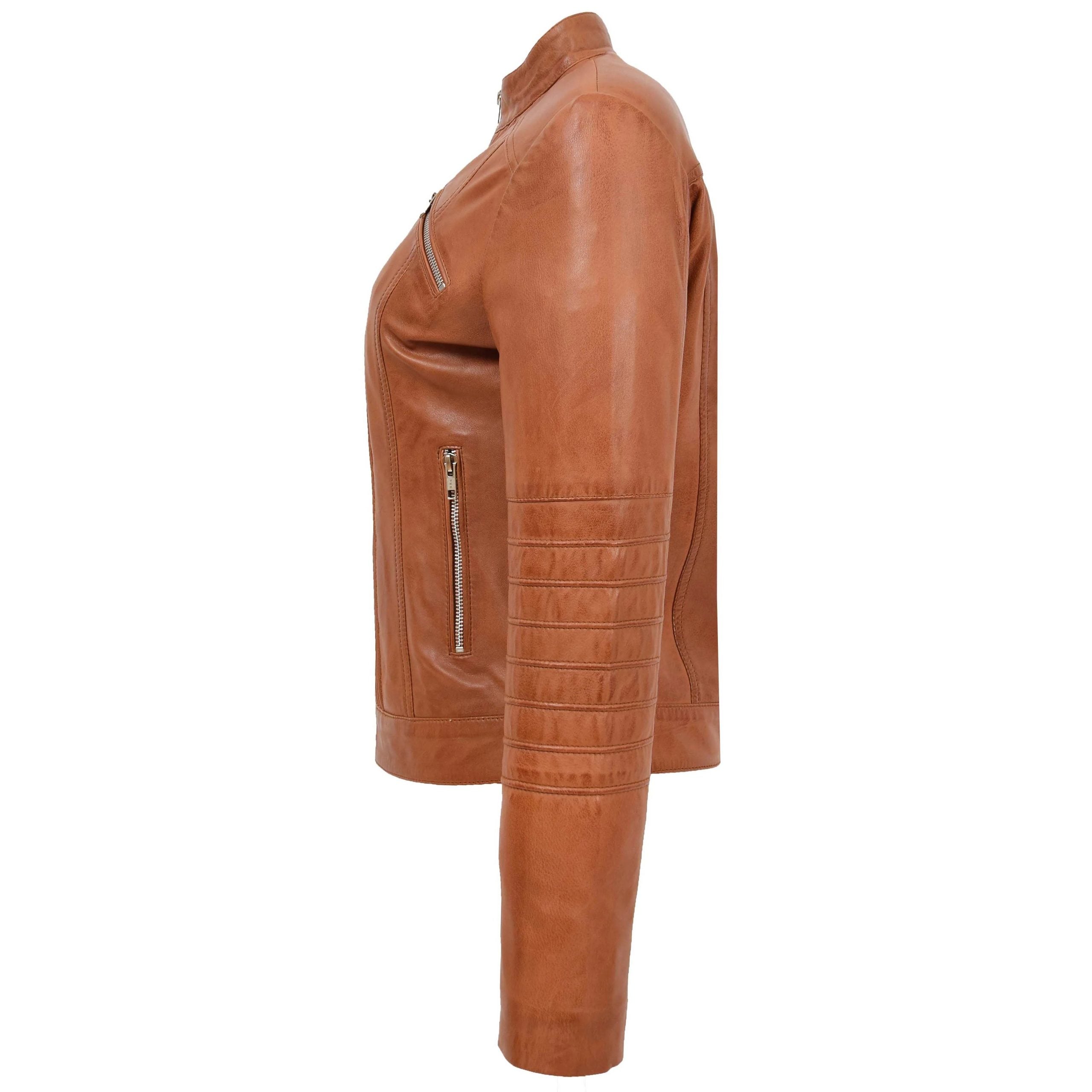 Womens Leather Classic Biker Style Jacket Dynamo Tan