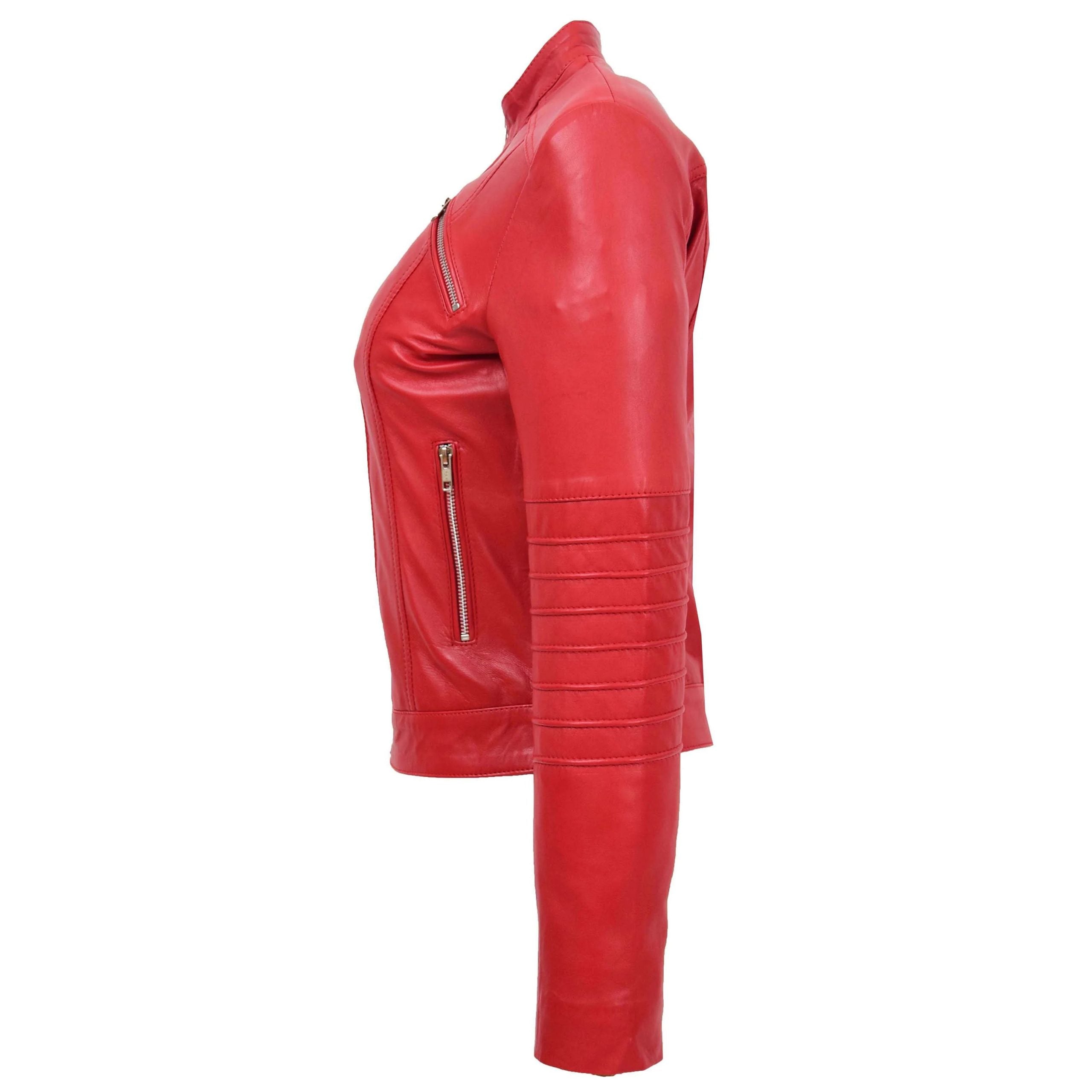 Womens Leather Classic Biker Style Jacket Ignite Red