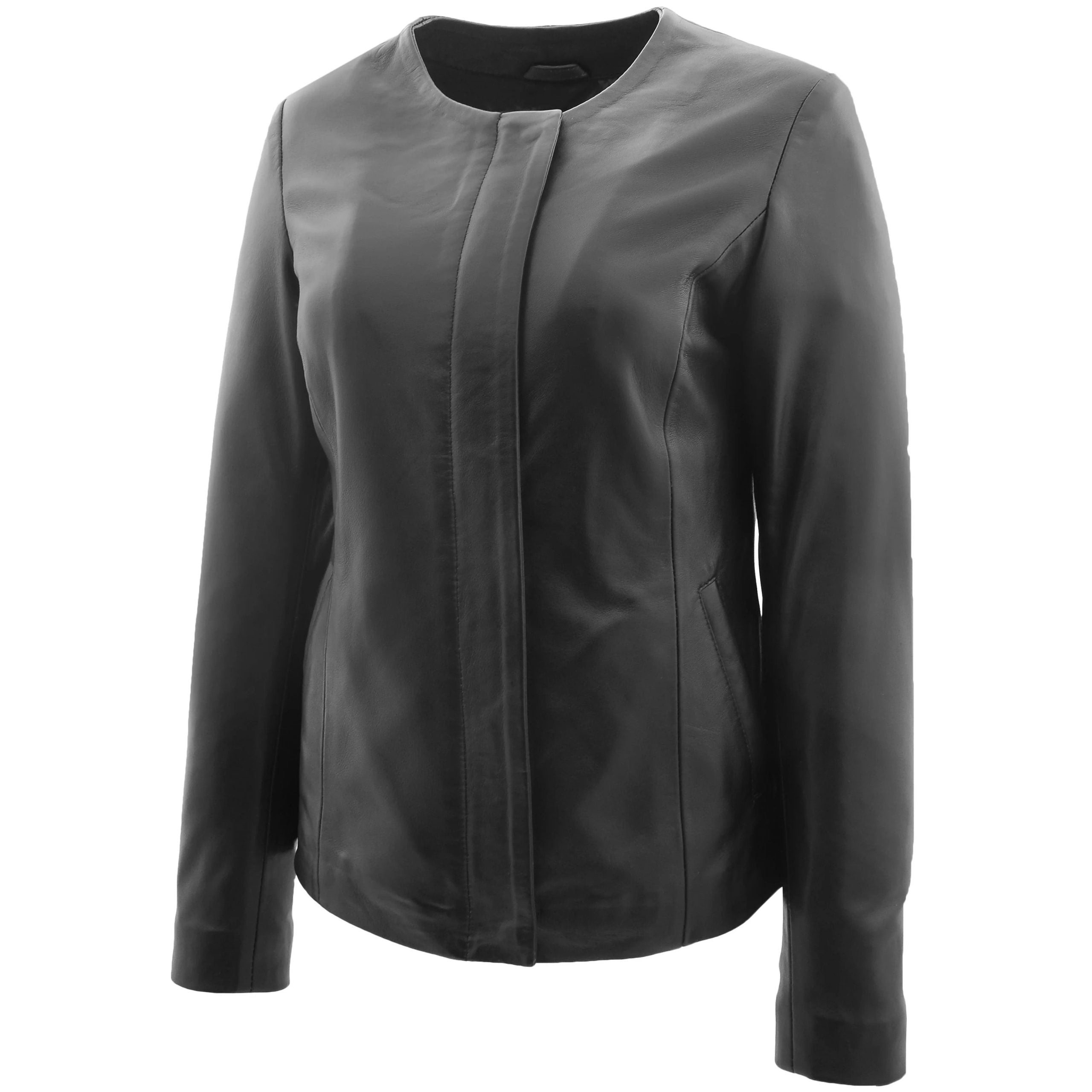Womens Real Leather Collarless Jacket Moreno Nova Black