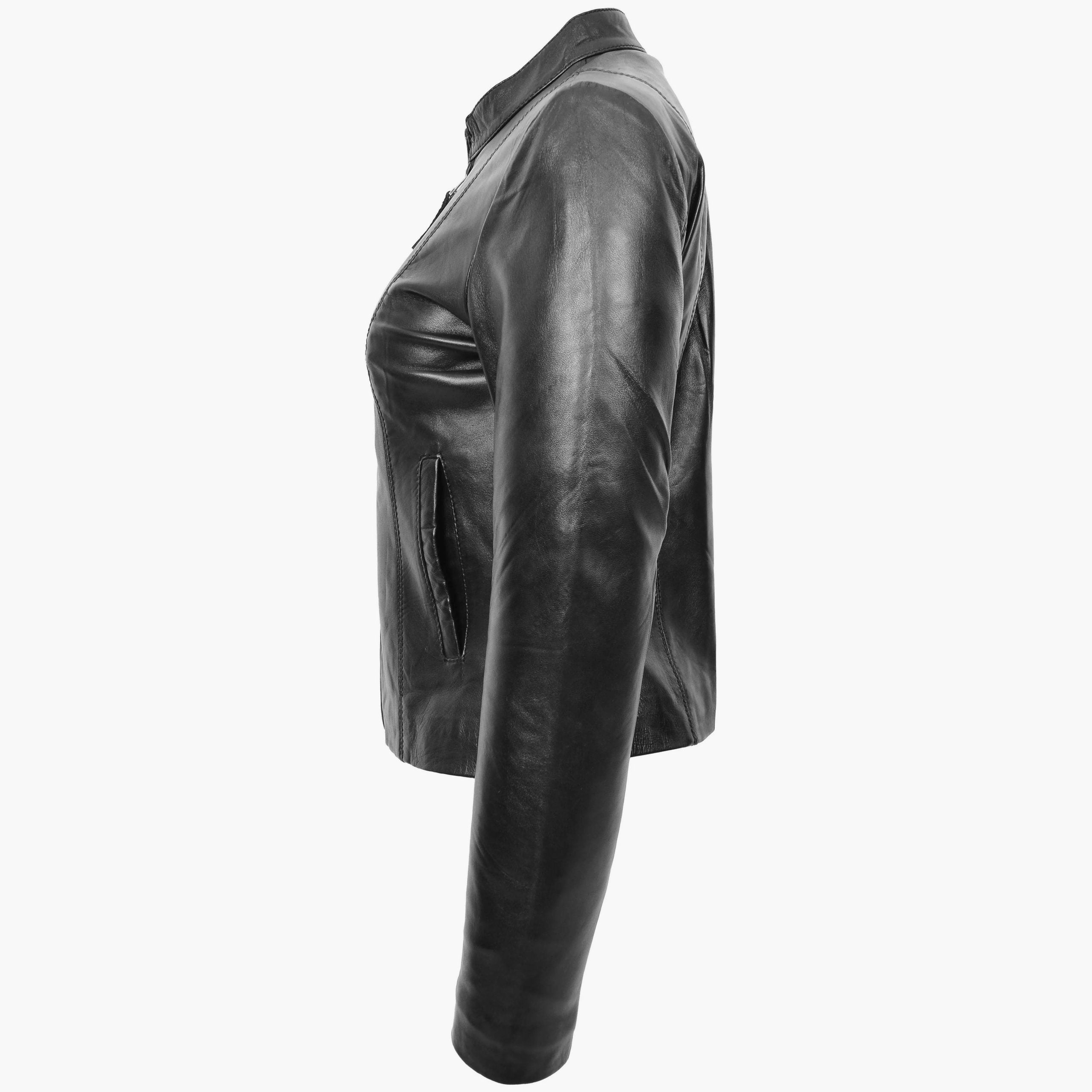 Womens Real Leather Casual Biker Jacket Zoe Nova Black