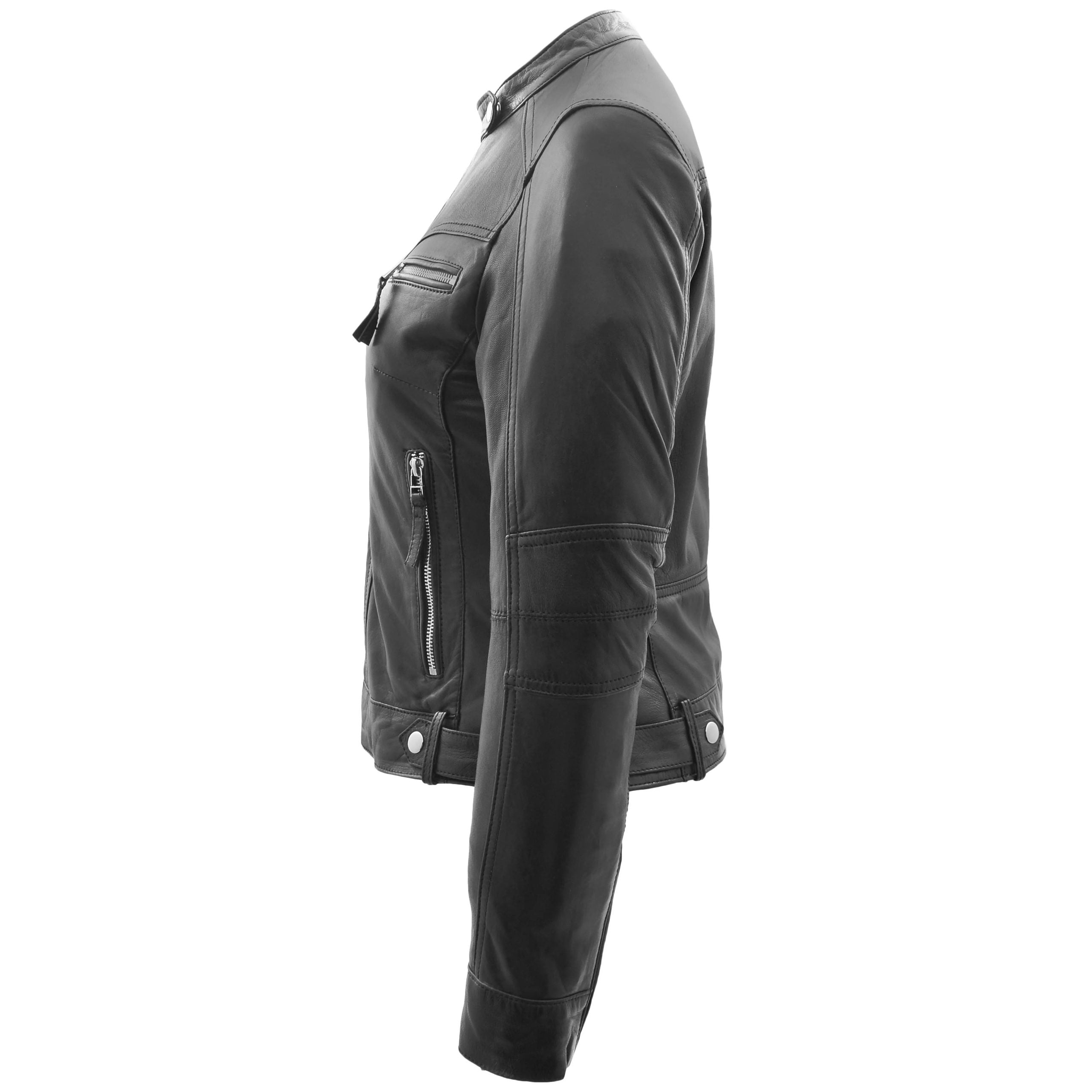 Womens Real Leather Biker Jacket Casual Style Annie Nova Black