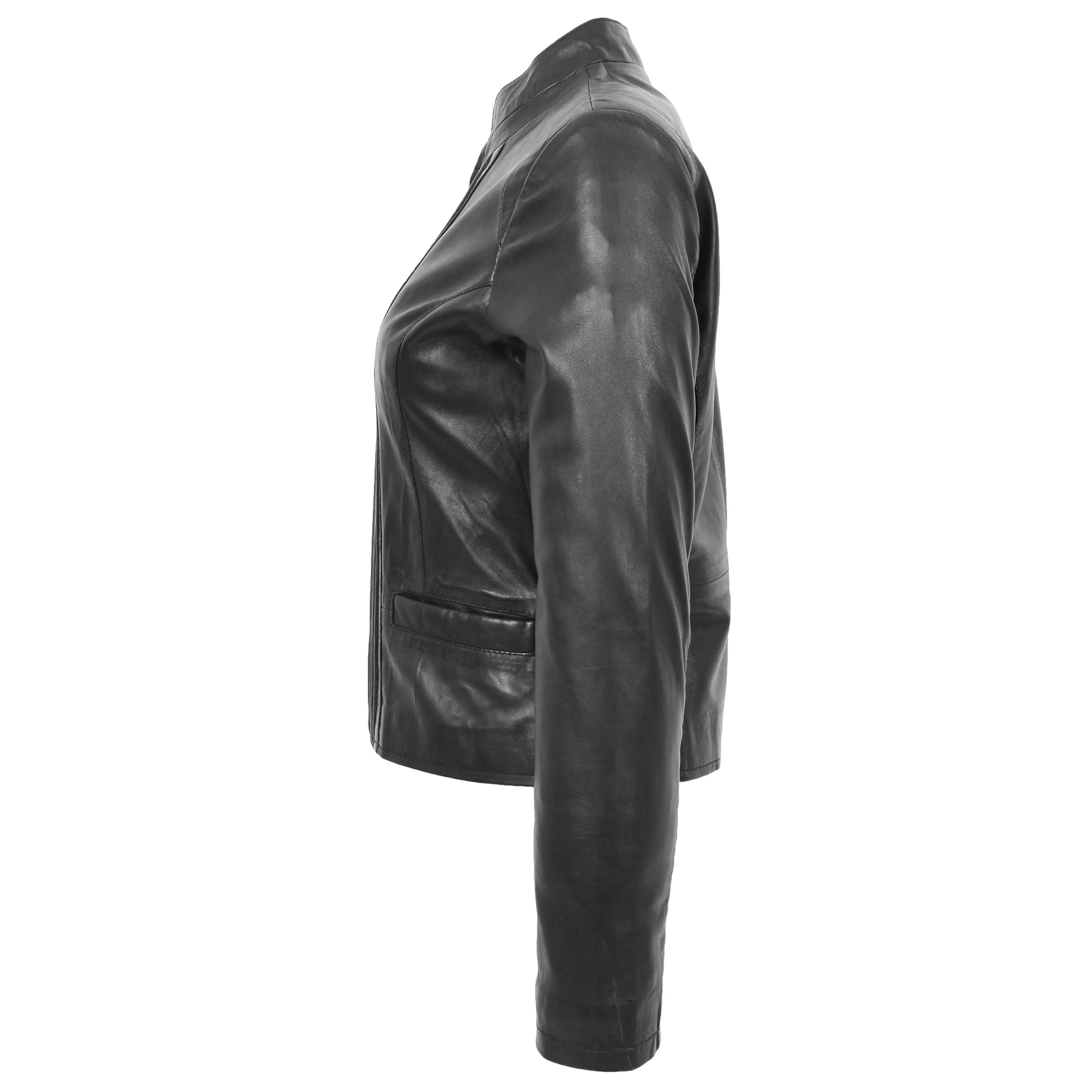 Womens Leather Casual Standing Collar Jacket Nova Black