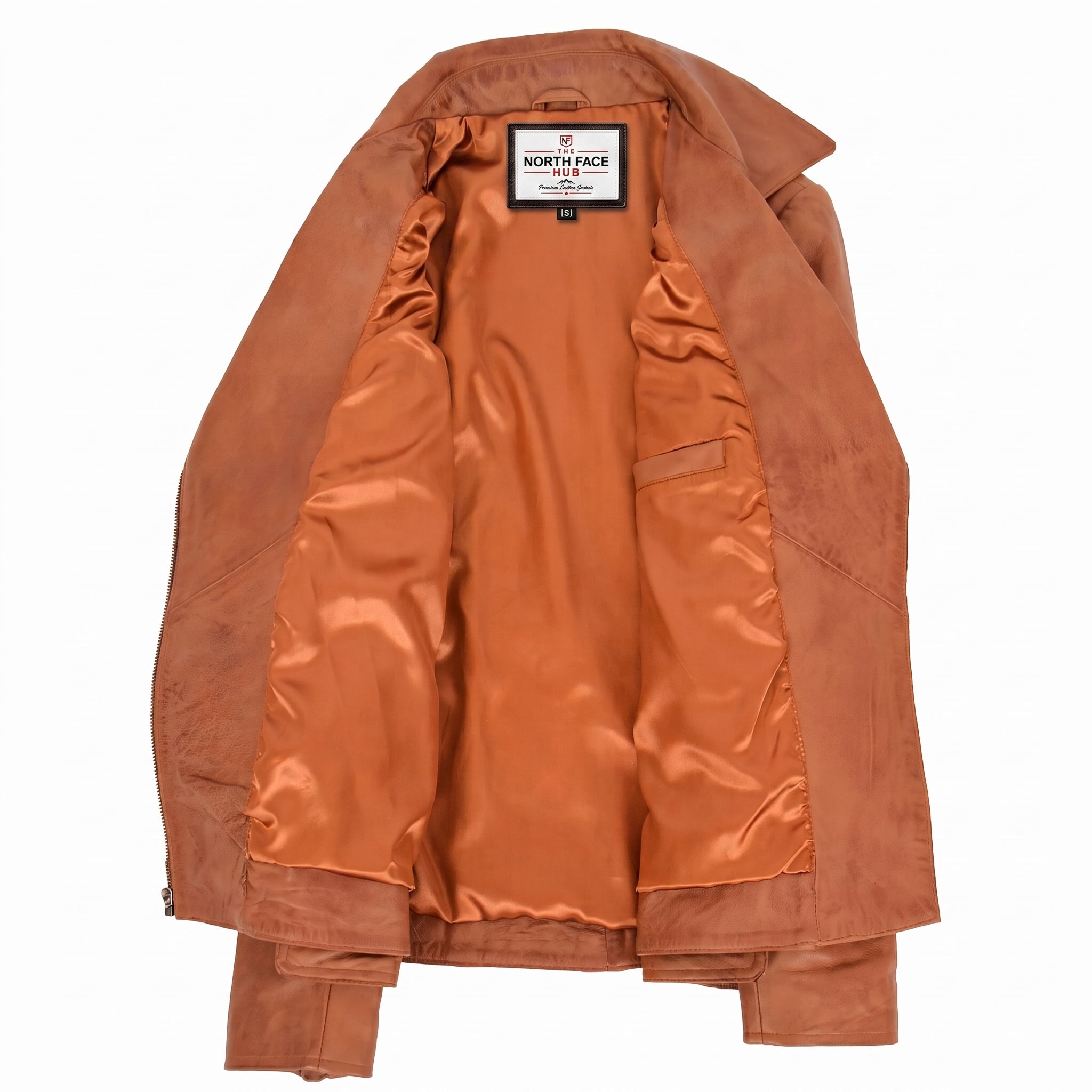 Womens Leather Hip Length Biker Jacket Celia Dynamo Tan