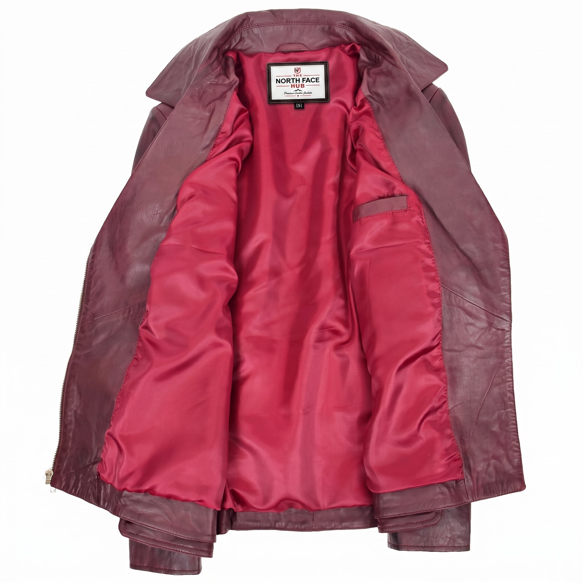 Womens Leather Hip Length Biker Jacket Celia Infinite Burgundy