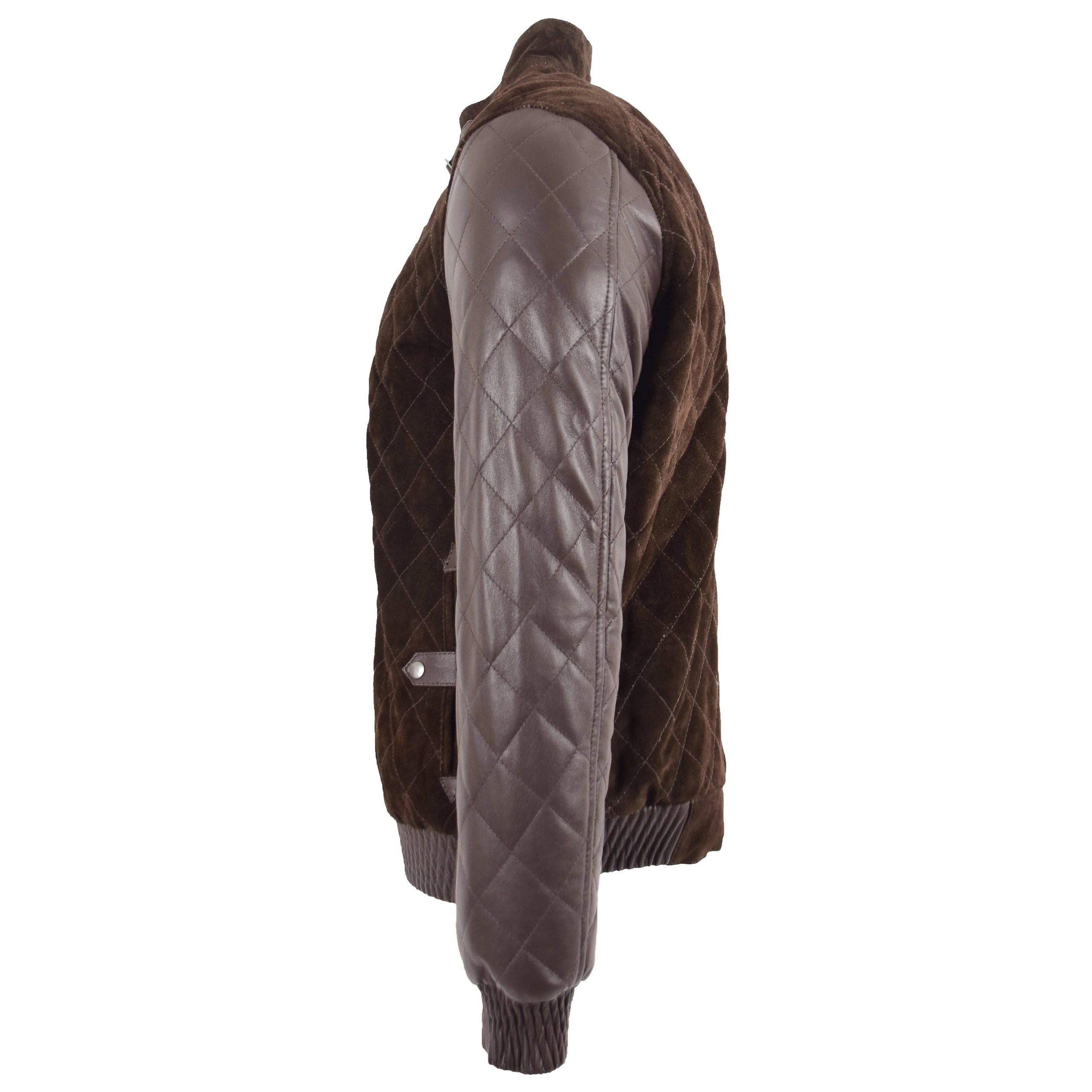 Mens Leather and Suede Bomber Varsity Jacket Bradley Zenith Brown