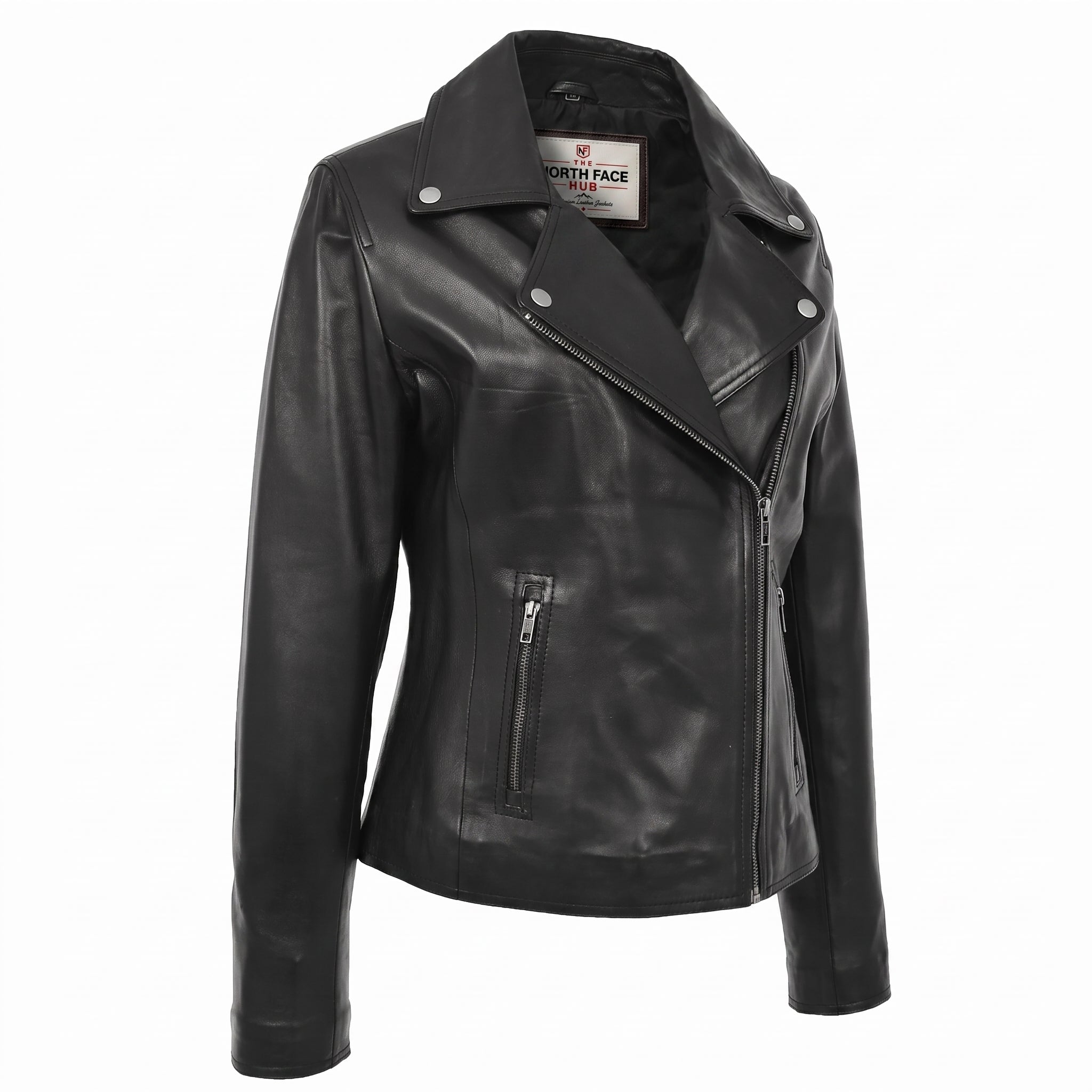 Womens Soft Leather Cross Zip Biker Jacket Lola Nova Black