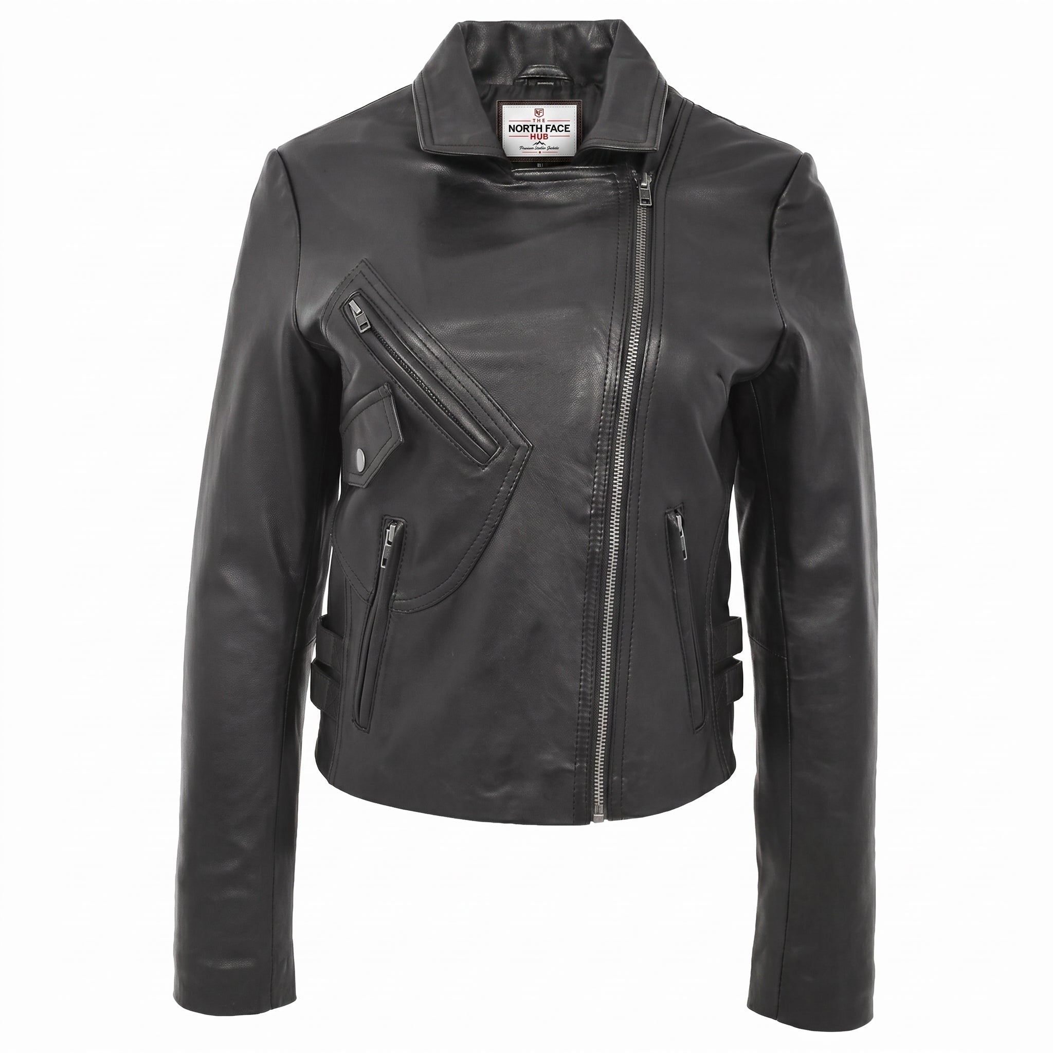 Womens Soft Leather Cross Zip Casual Jacket Jodie Nova Black