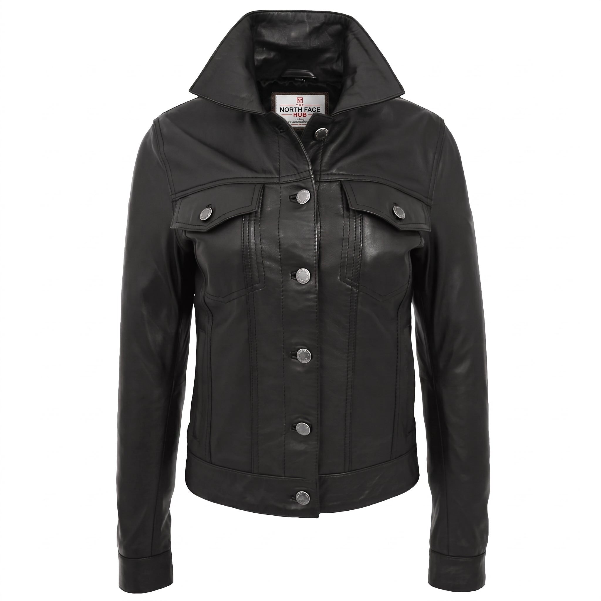 Womens Soft Leather Trucker Style Jacket Alma Nova Black