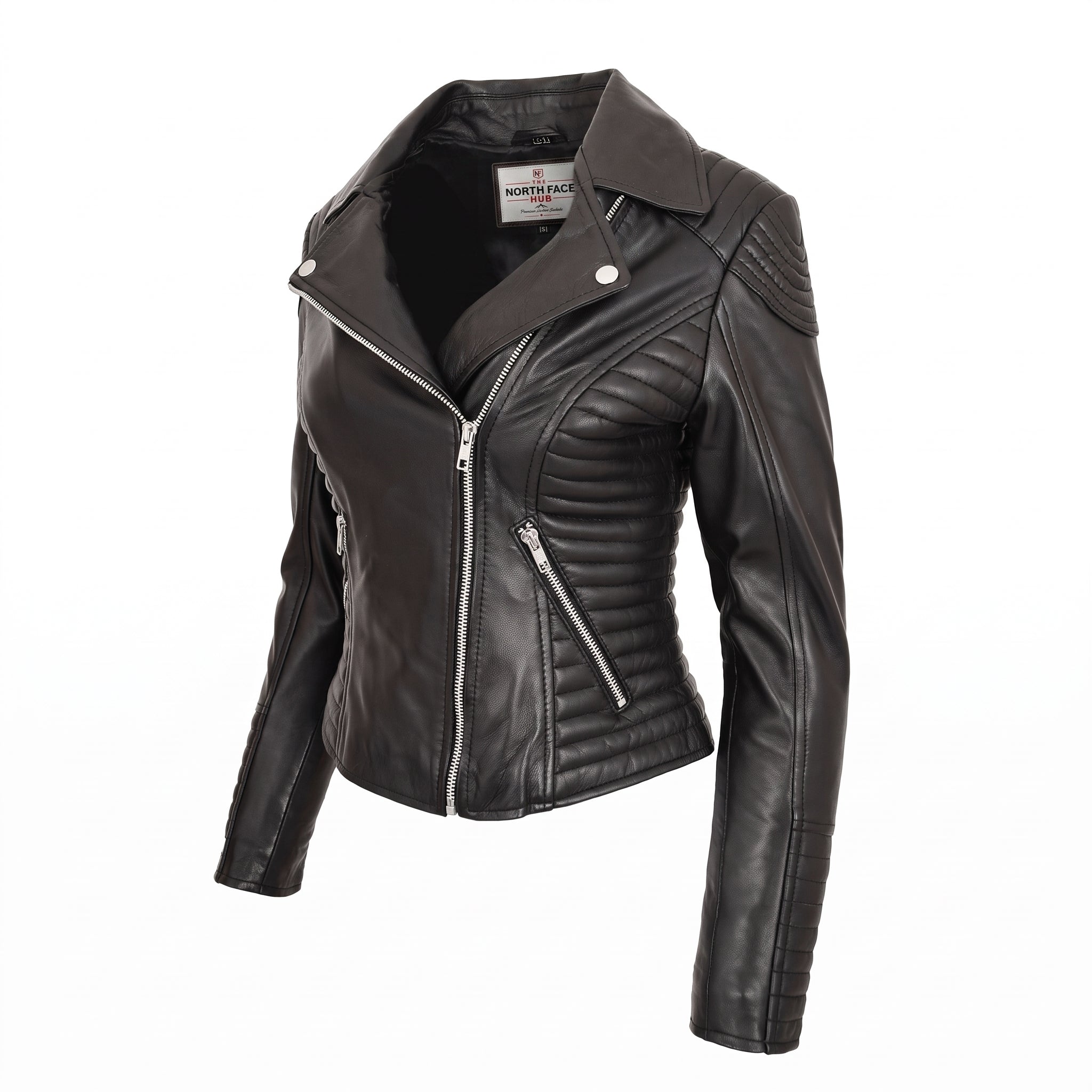 Womens Soft Leather Cross Zip Biker Jacket Anna Nova Black