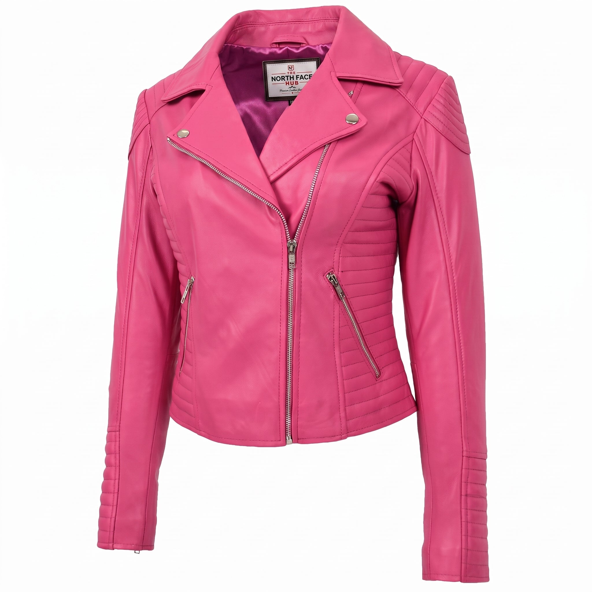 Womens Soft Leather Cross Zip Biker Jacket Anna Chroma Pink
