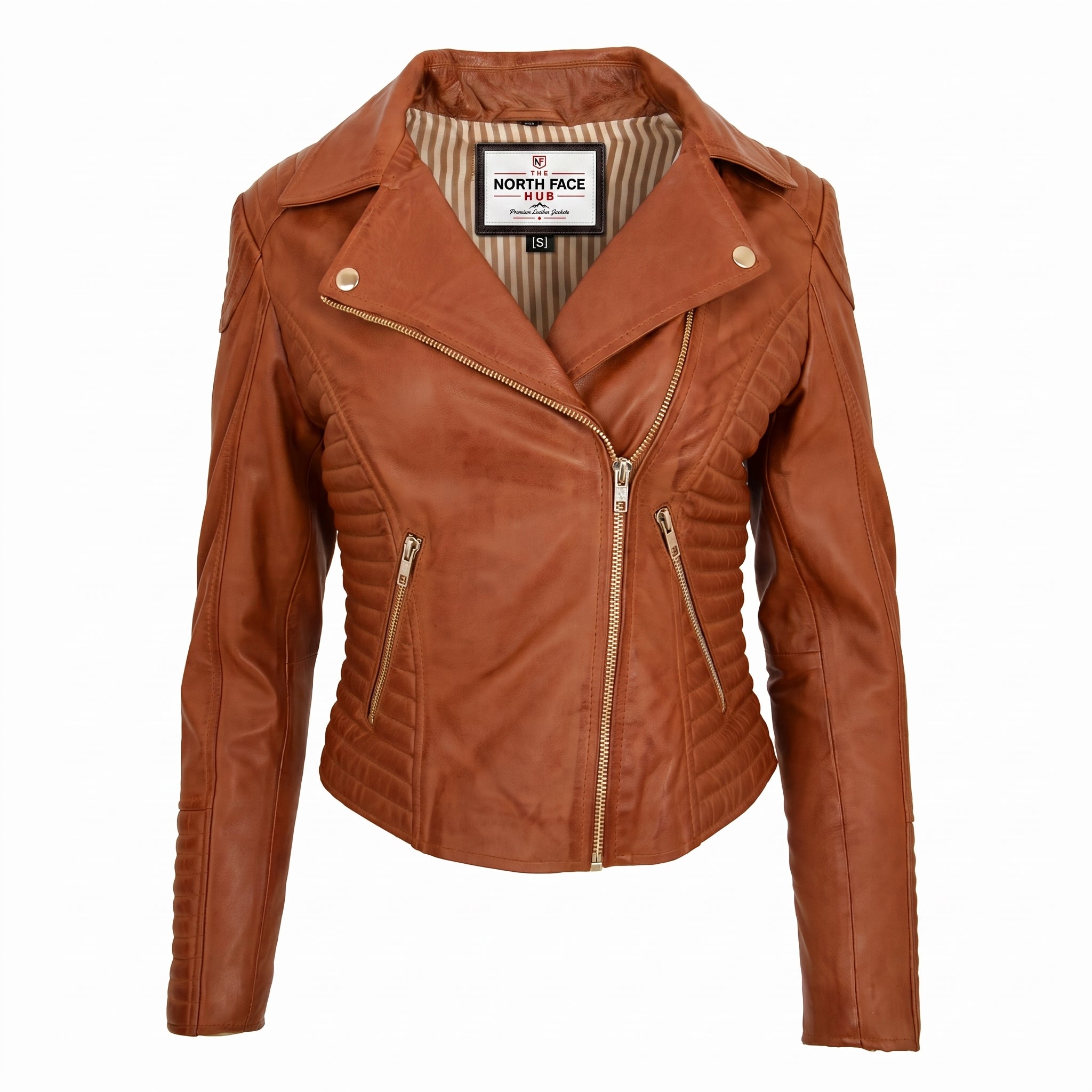 Womens Soft Leather Cross Zip Biker Jacket Anna Dynamo Tan