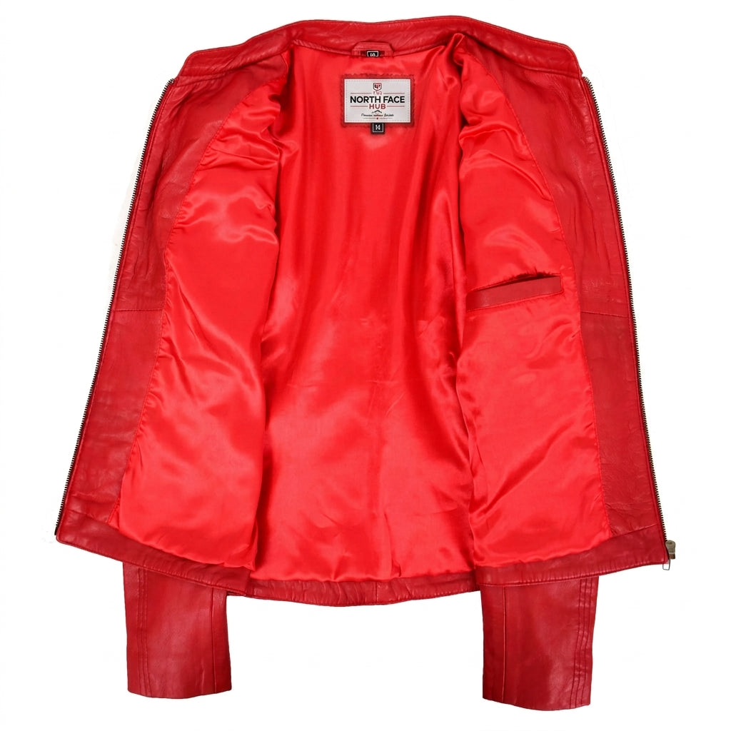 Womens Leather Standing Collar Jacket Becky Ignite Candy Red