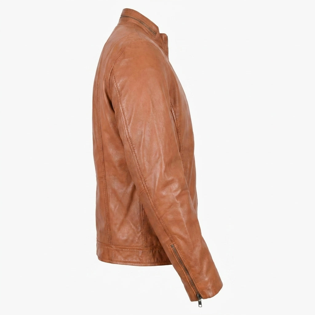 Mens Casual Biker Leather Jacket Dynamo Tan