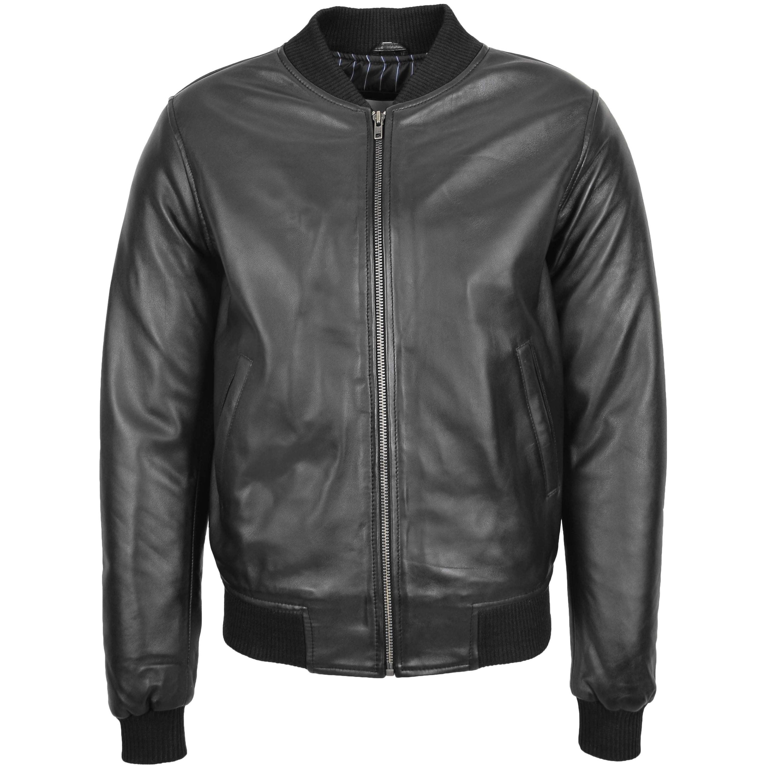Mens Leather MA-1 Bomber Jacket Ryan Nova Black