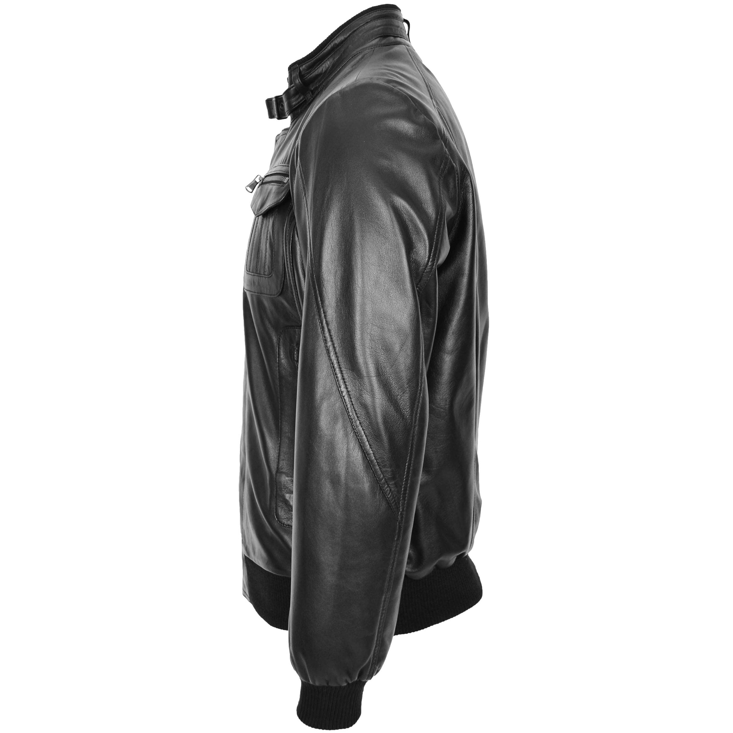 Mens Leather Bomber Flight Jacket Tom Nova Black