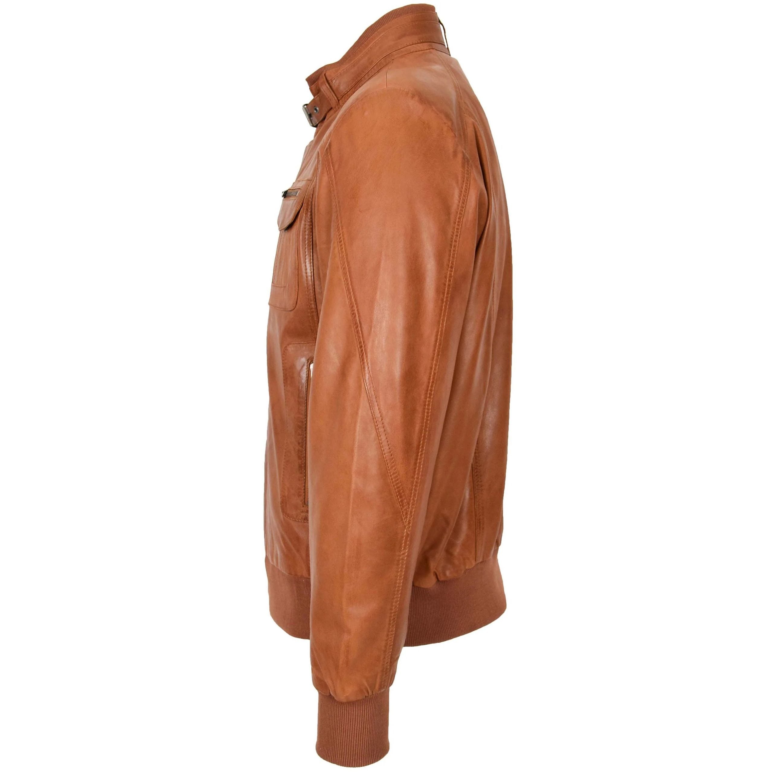 Mens Leather Bomber Flight Jacket Tom Dynamo Tan