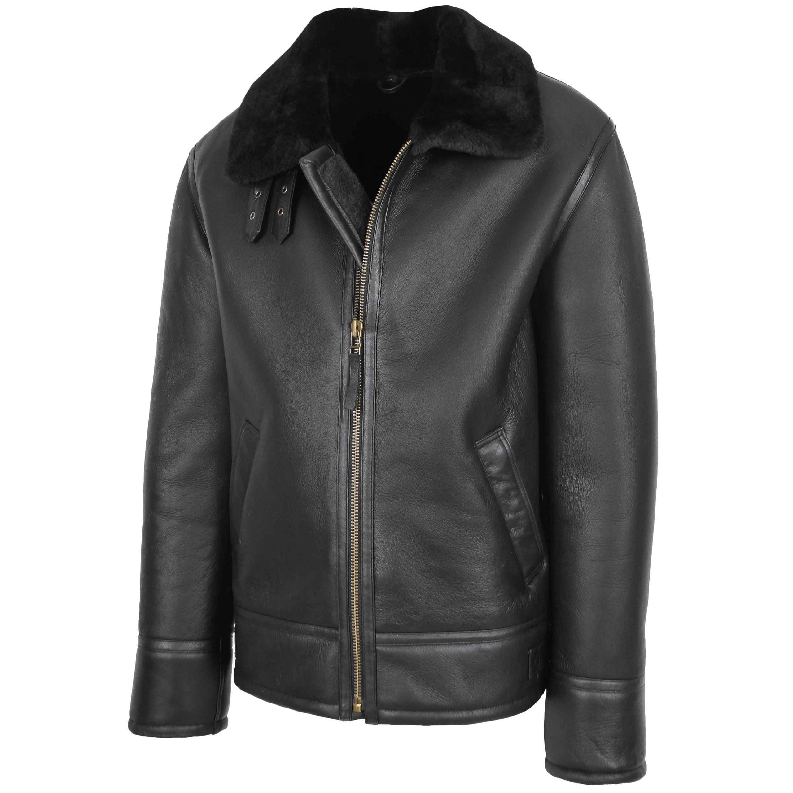 Mens Top Gun Style Sheepskin Jacket Oscar Nova Black