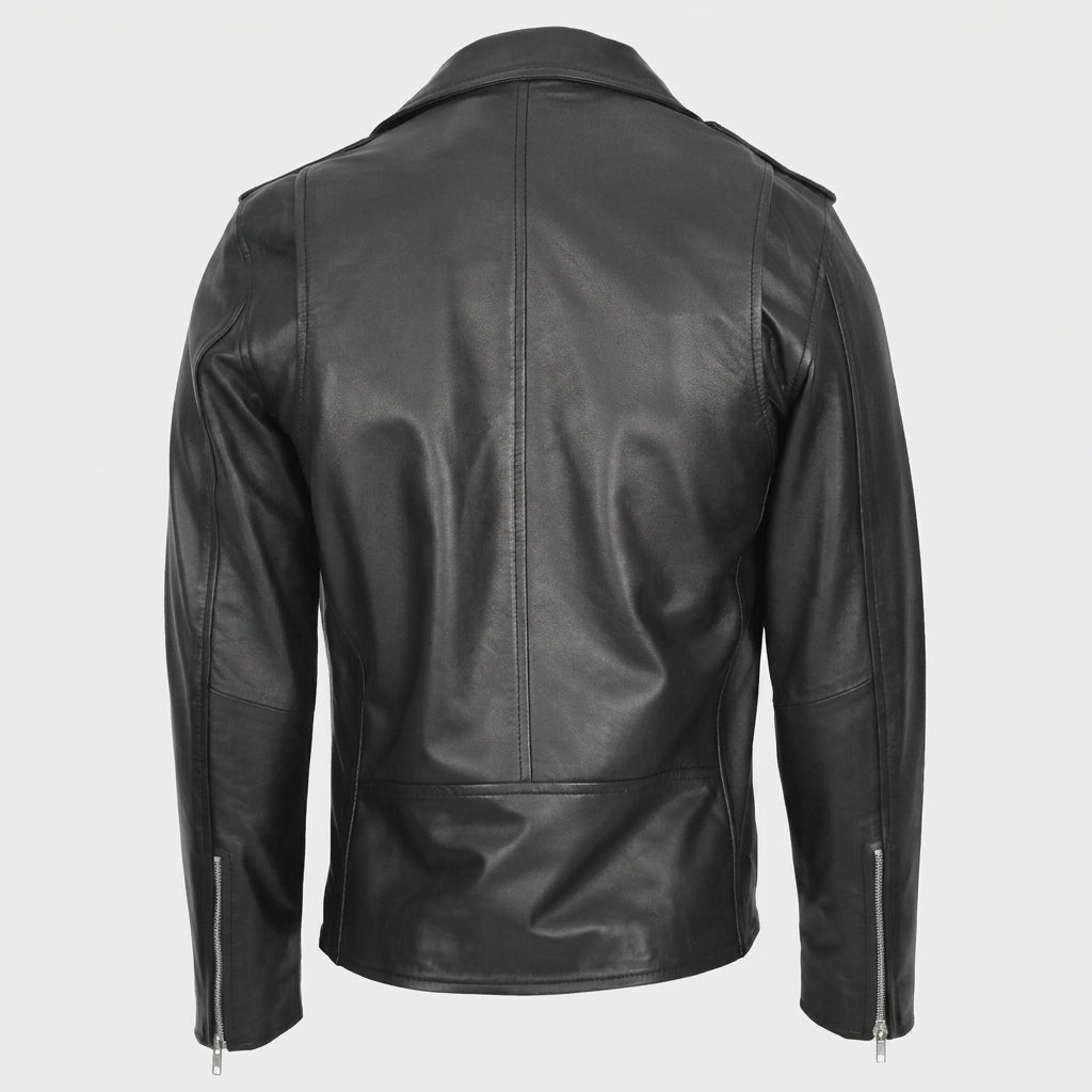 Mens Leather Biker Jacket Brando Style Johnny Dynamo Nova Black