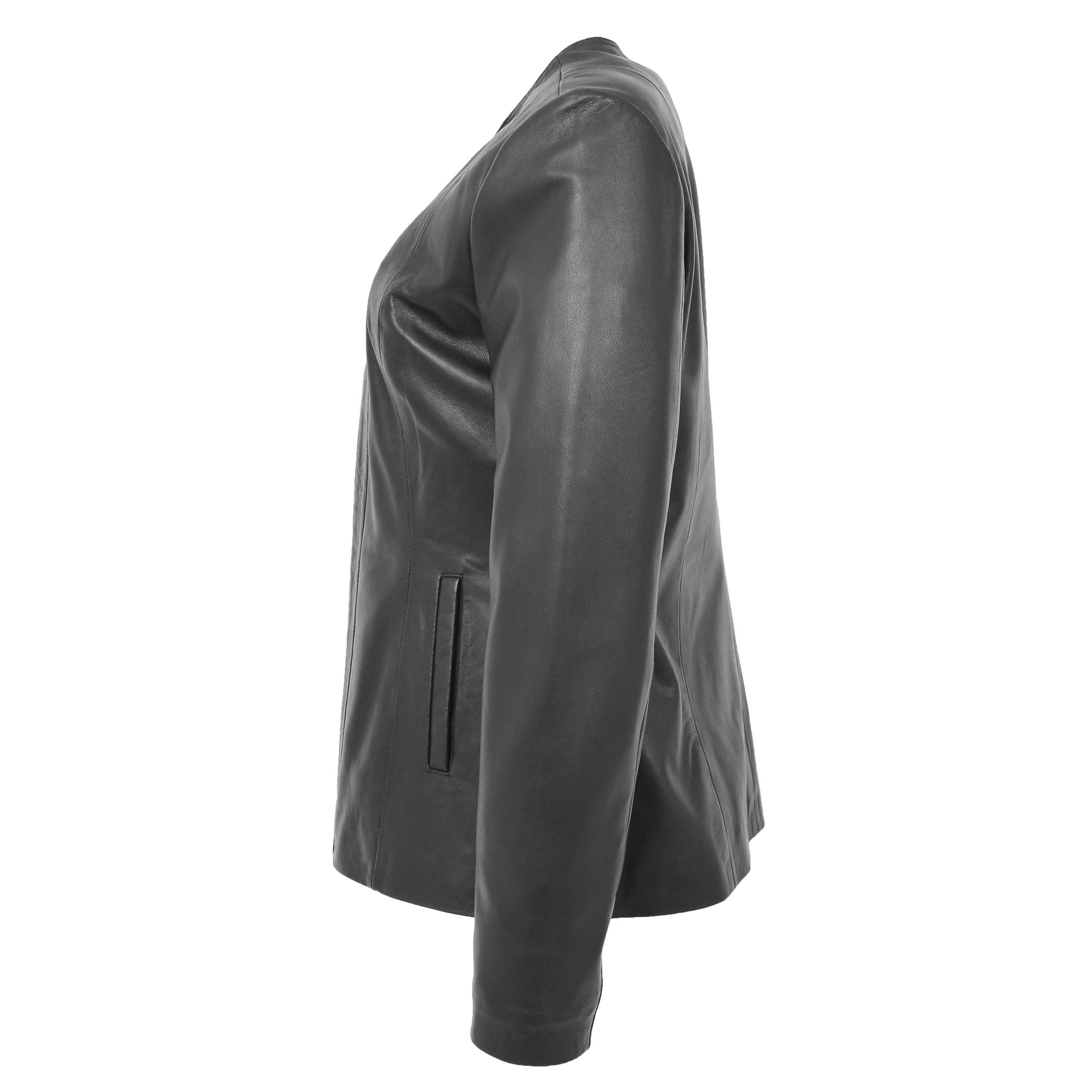 Womens Classic Soft Leather Collarless Jacket Nova Black