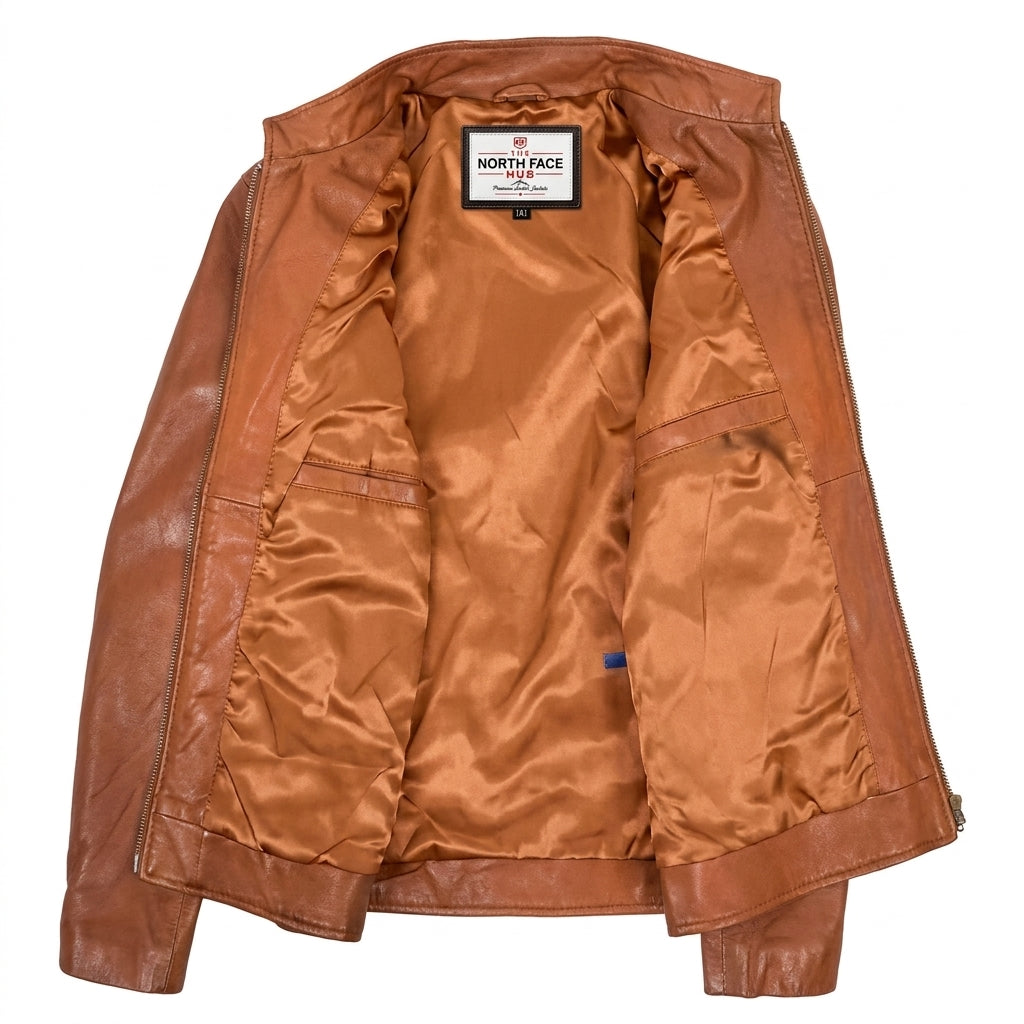 Mens Casual Biker Leather Jacket Dynamo Tan