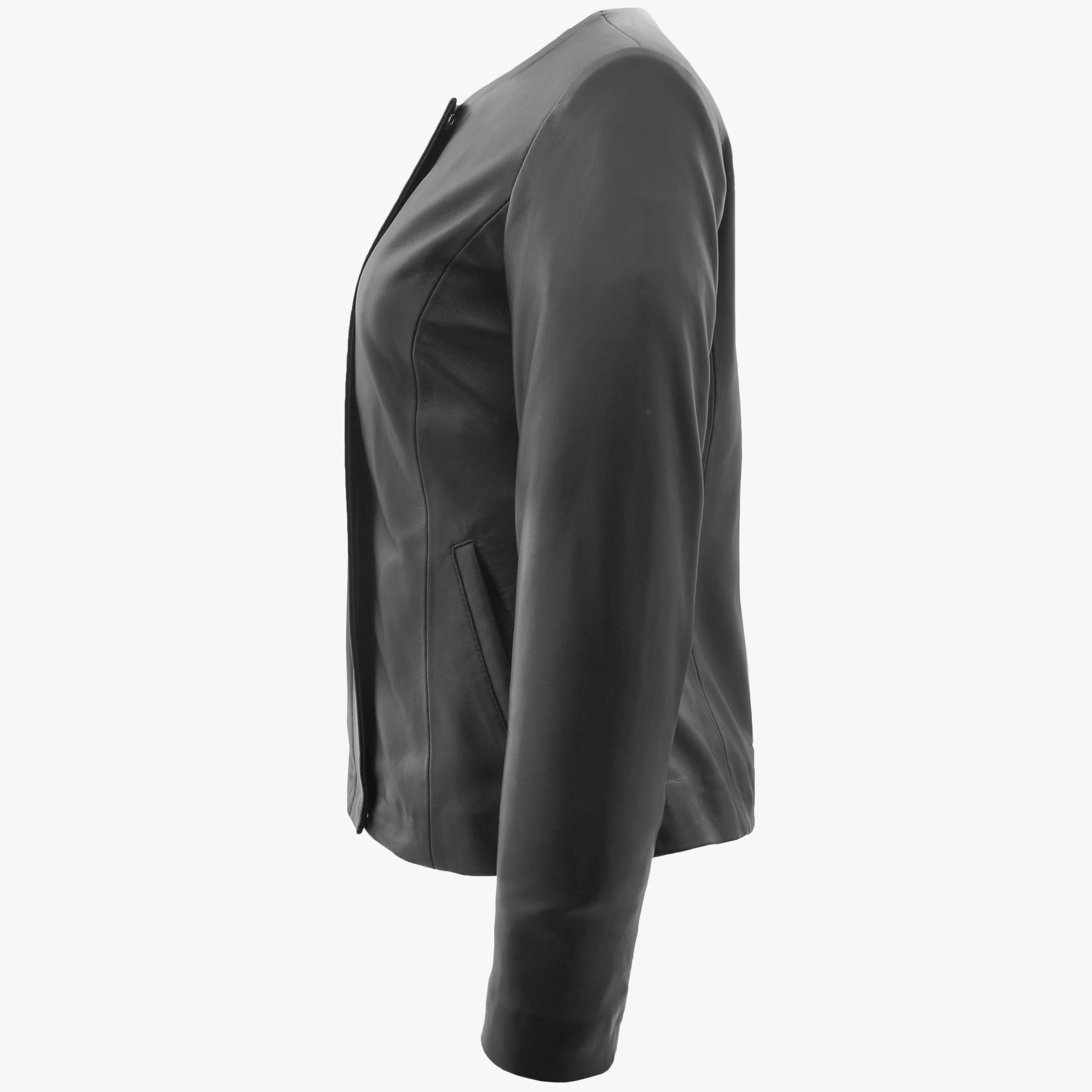 Womens Real Leather Collarless Jacket Moreno Nova Black