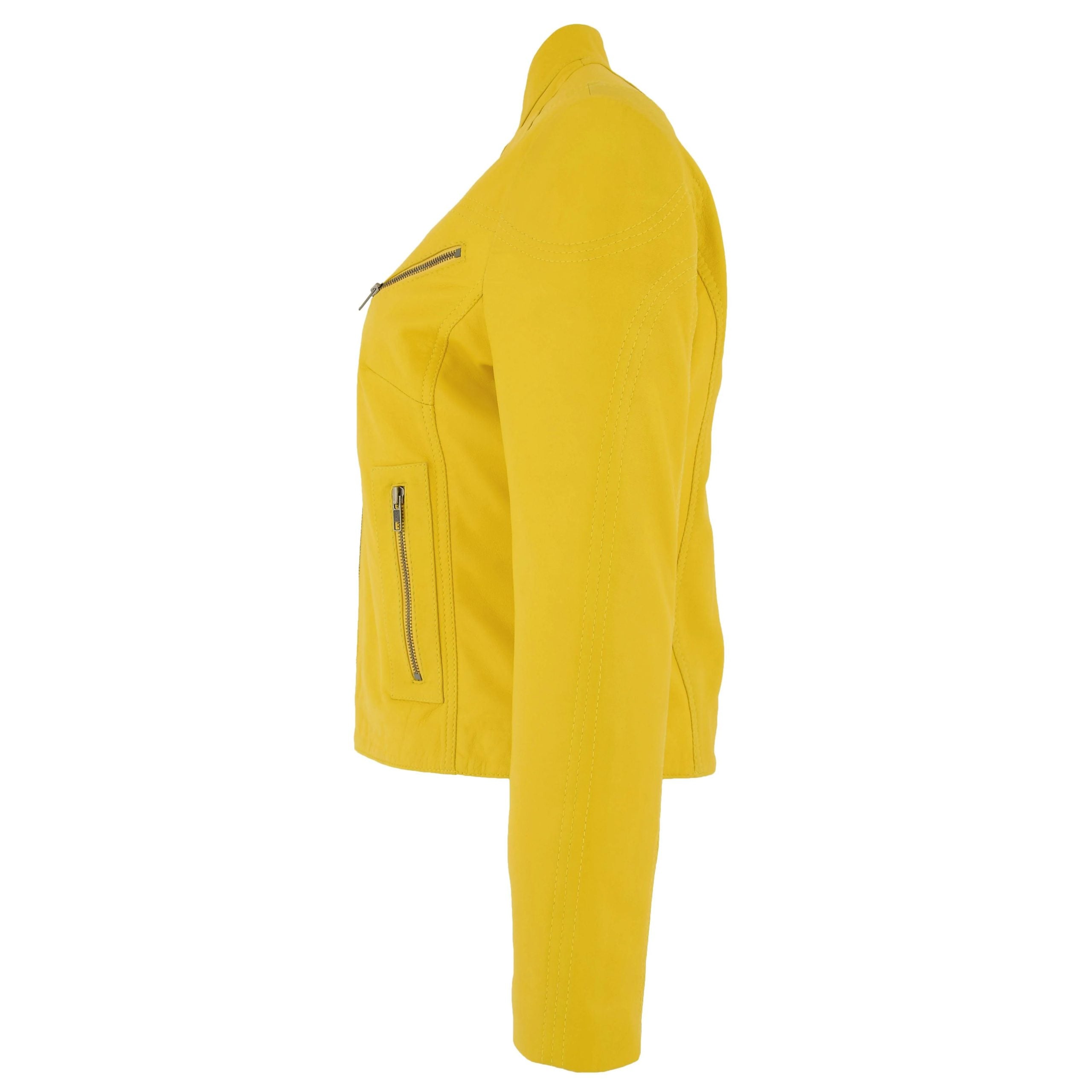 Womens Leather Standing Collar Jacket Becky Vivid Yellow