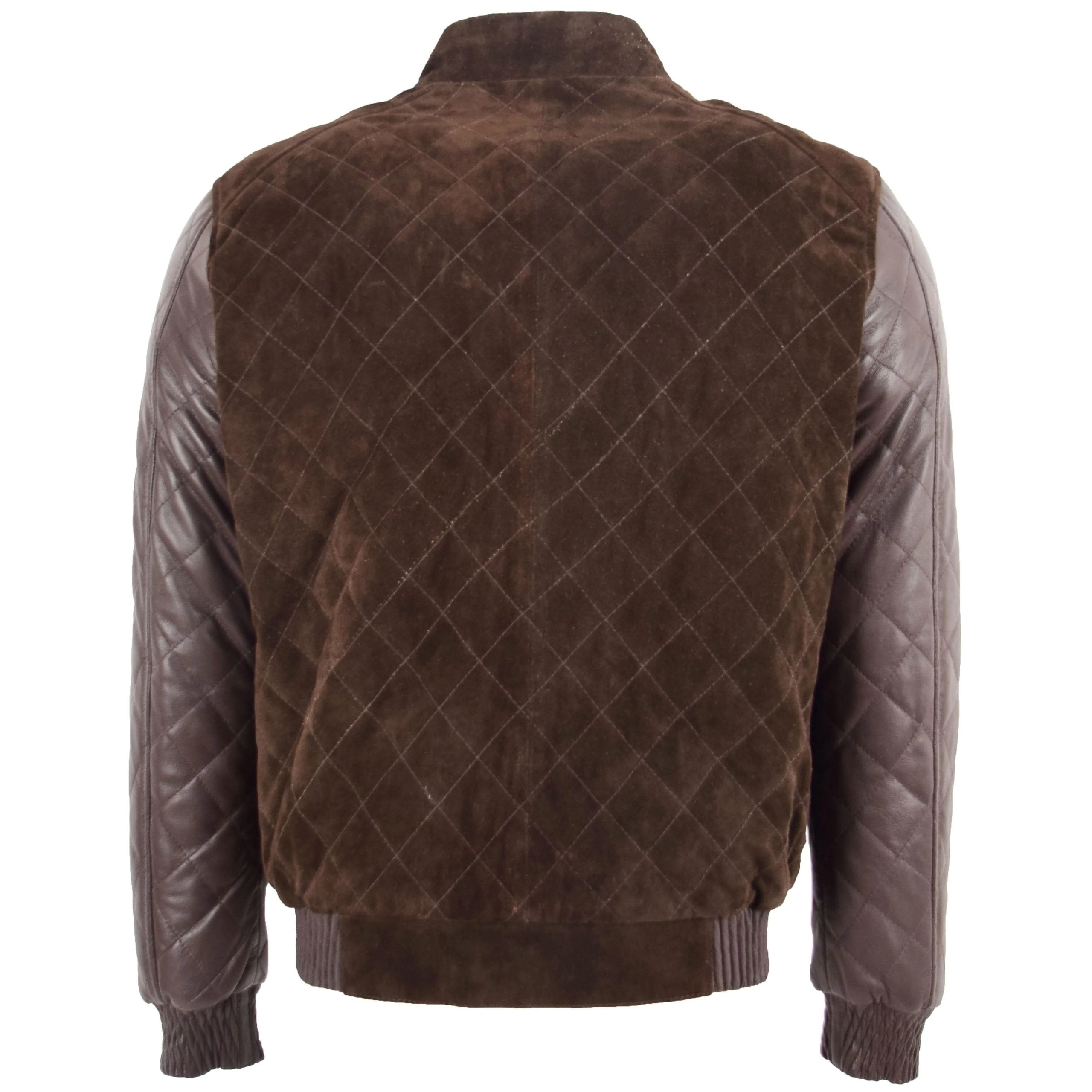 Mens Leather and Suede Bomber Varsity Jacket Bradley Zenith Brown