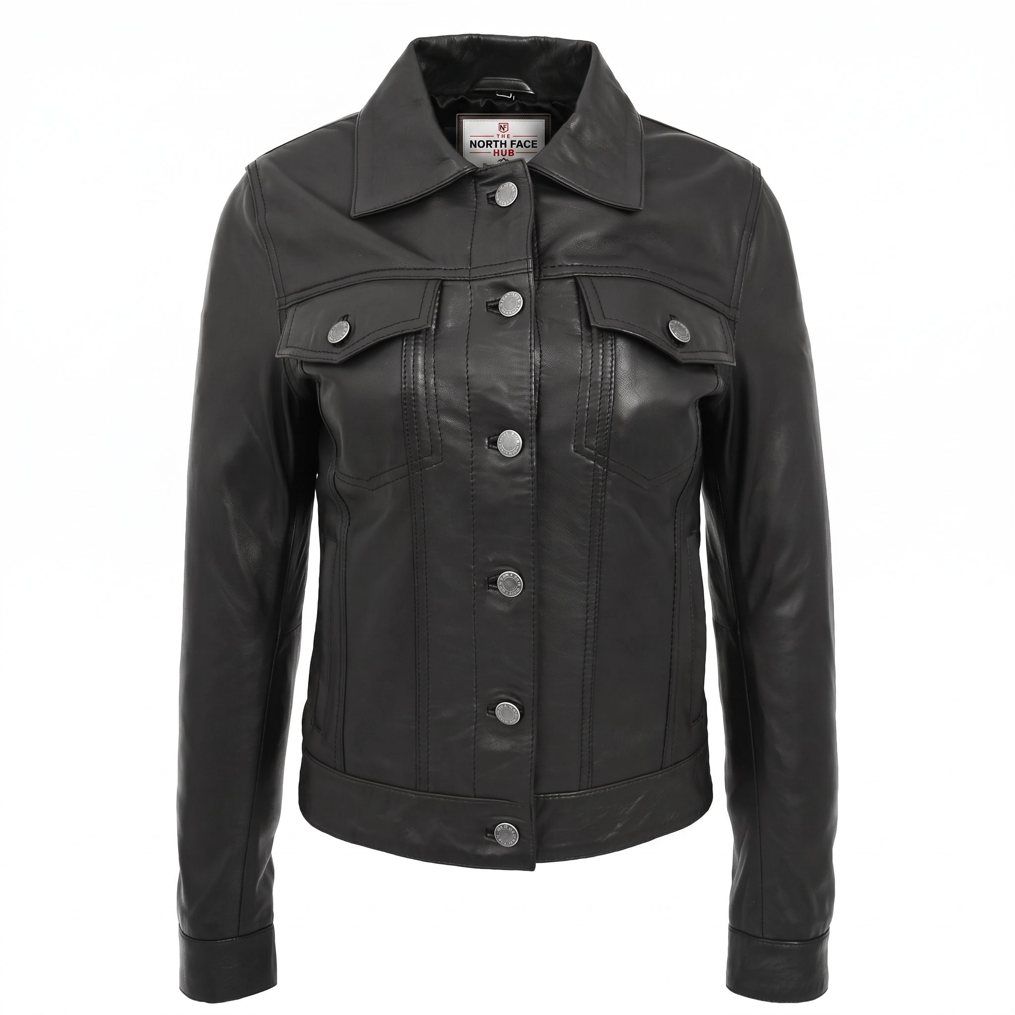 Womens Soft Leather Trucker Style Jacket Alma Nova Black