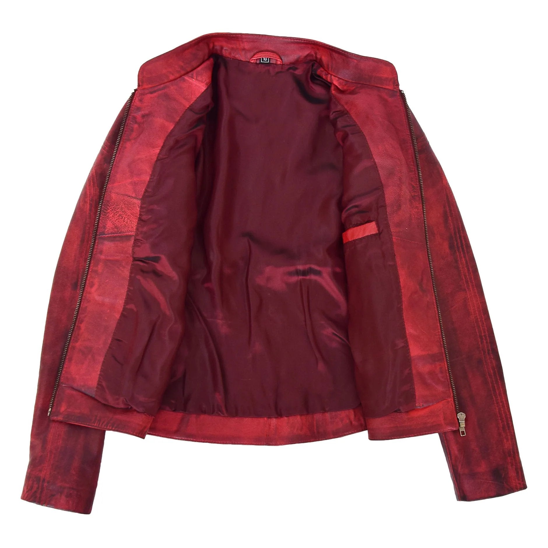 Womens Leather Standing Collar Jacket Becky Ignite Red
