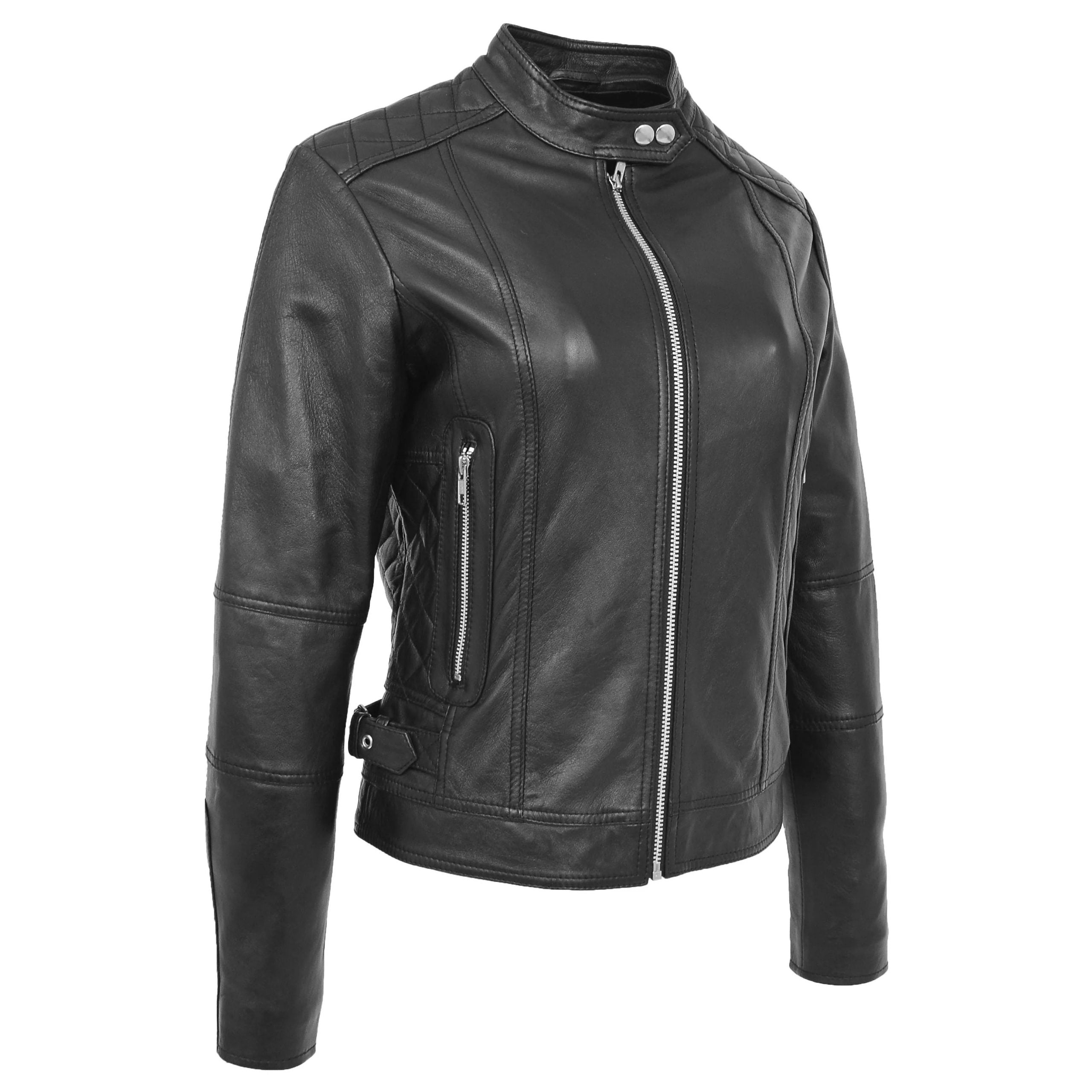 Womens Soft Leather Casual Zip Biker Jacket Ruby Nova Black