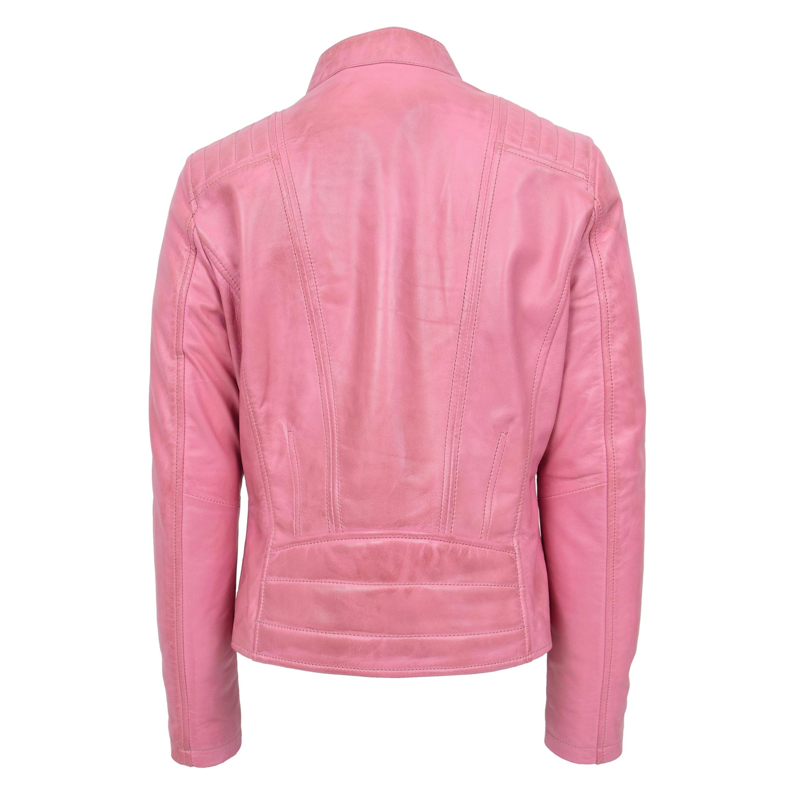 Womens Real Leather Classic Biker Jacket Sophia Baby Chroma Pink