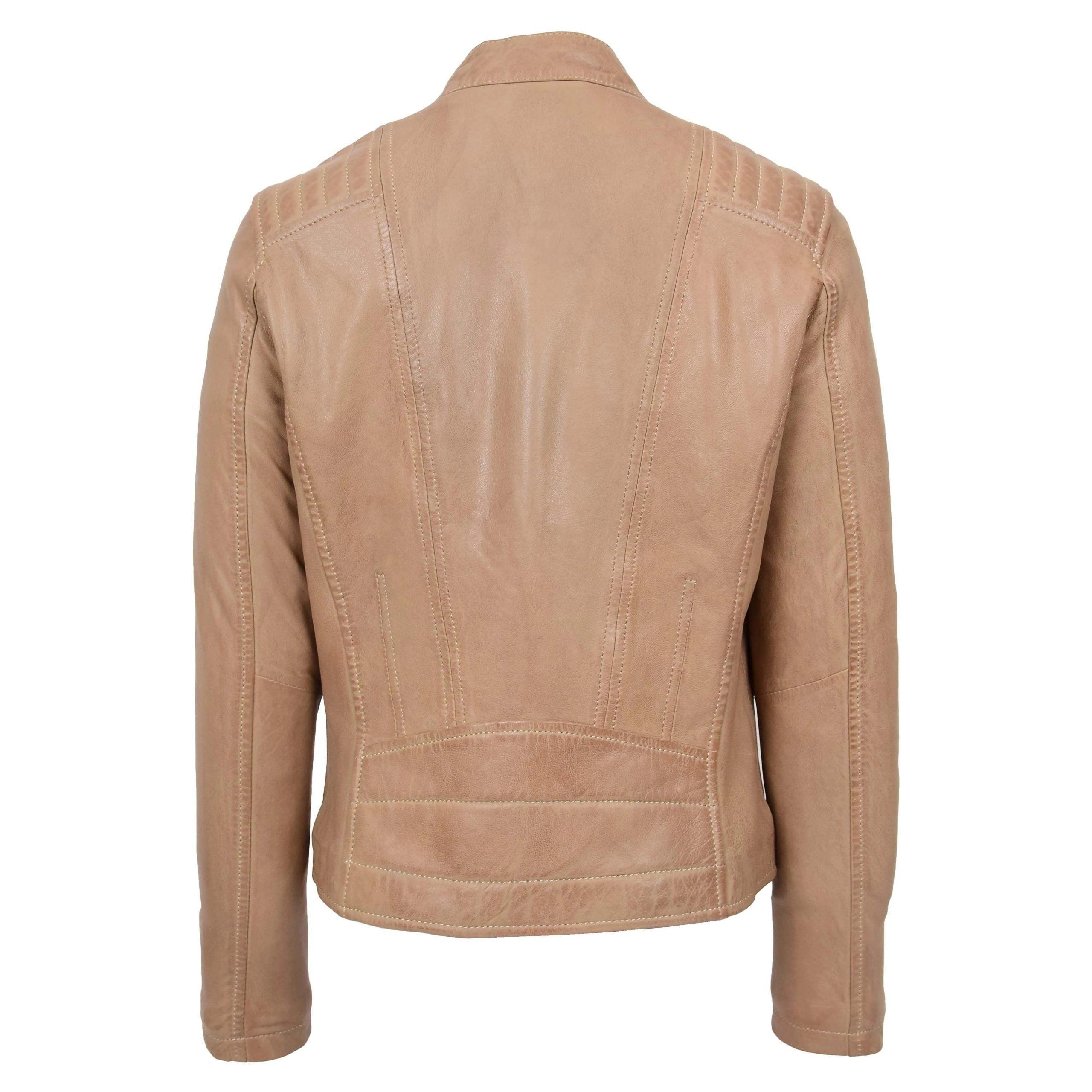 Womens Real Leather Classic Biker Jacket Sophia Luminous Beige