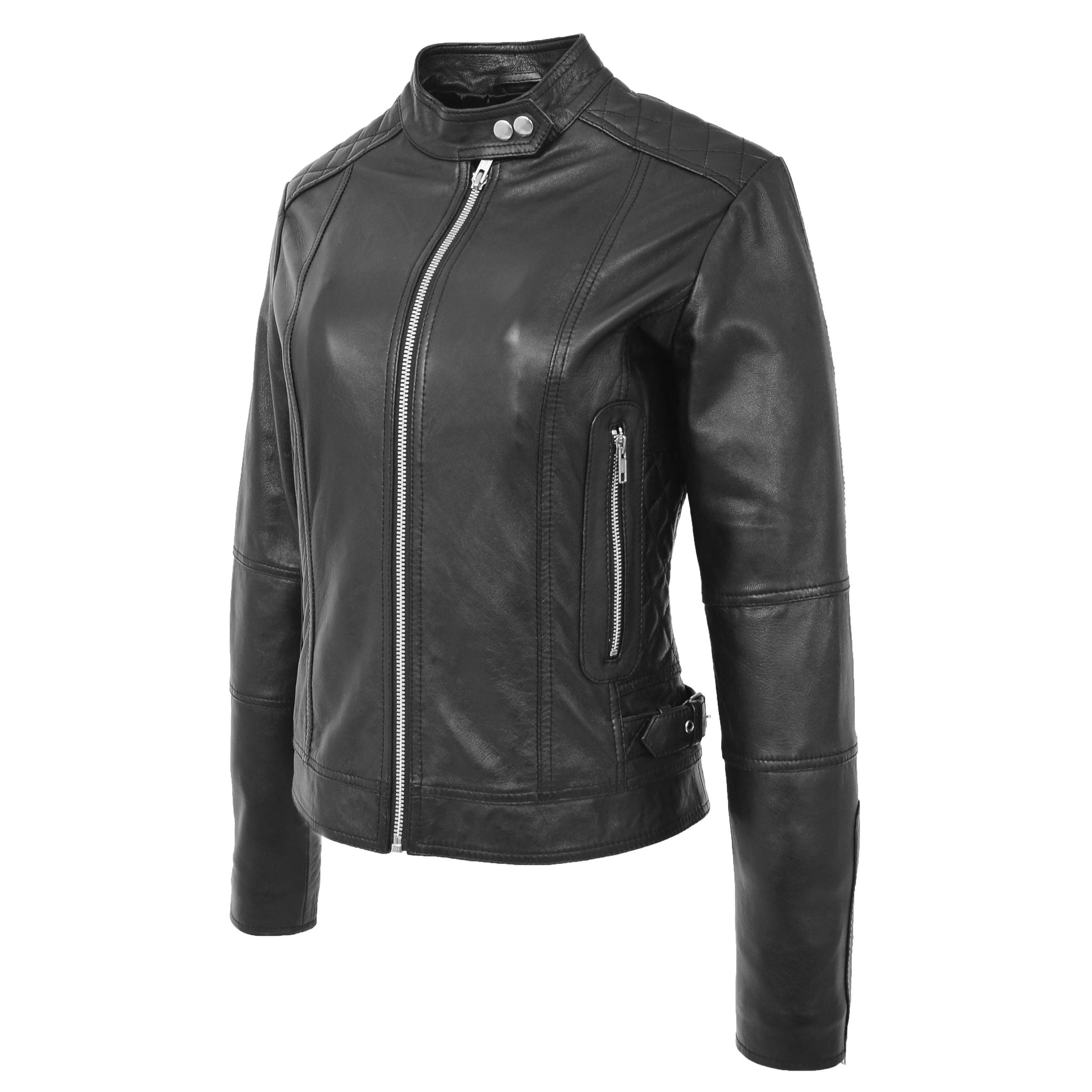 Womens Soft Leather Casual Zip Biker Jacket Ruby Nova Black