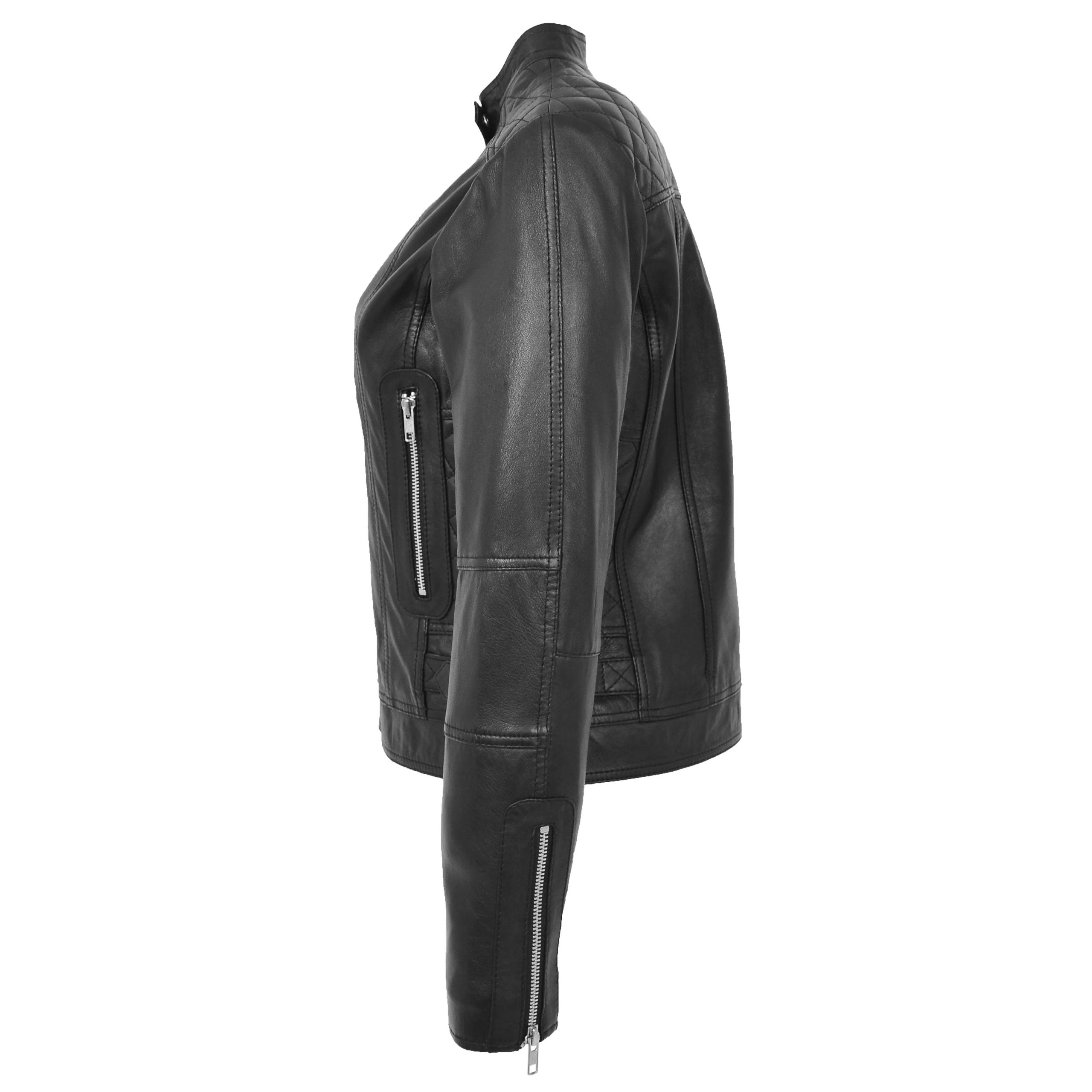 Womens Soft Leather Casual Zip Biker Jacket Ruby Nova Black