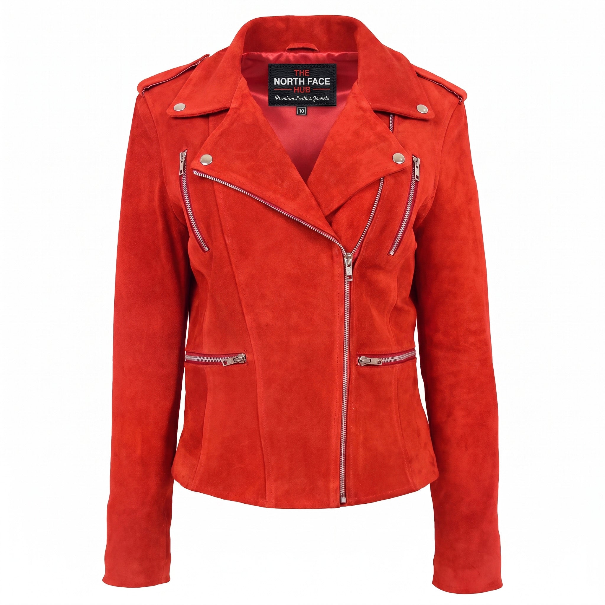 Womens Suede Biker Style Zip Jacket Skylar Ignite Red
